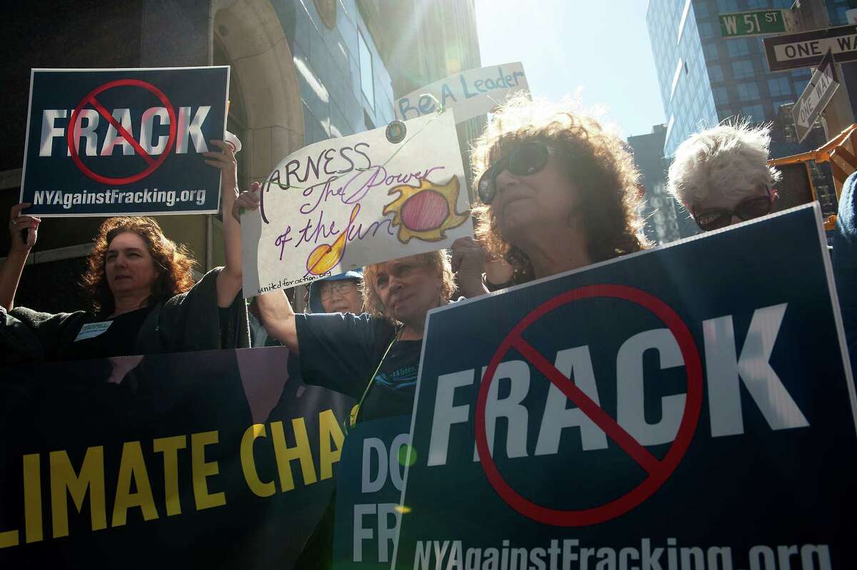 Anti-fracking demonstrators protest in New York. The EPA has found no evidence that fracking causes "widespread, systemic impacts on drinking water."﻿