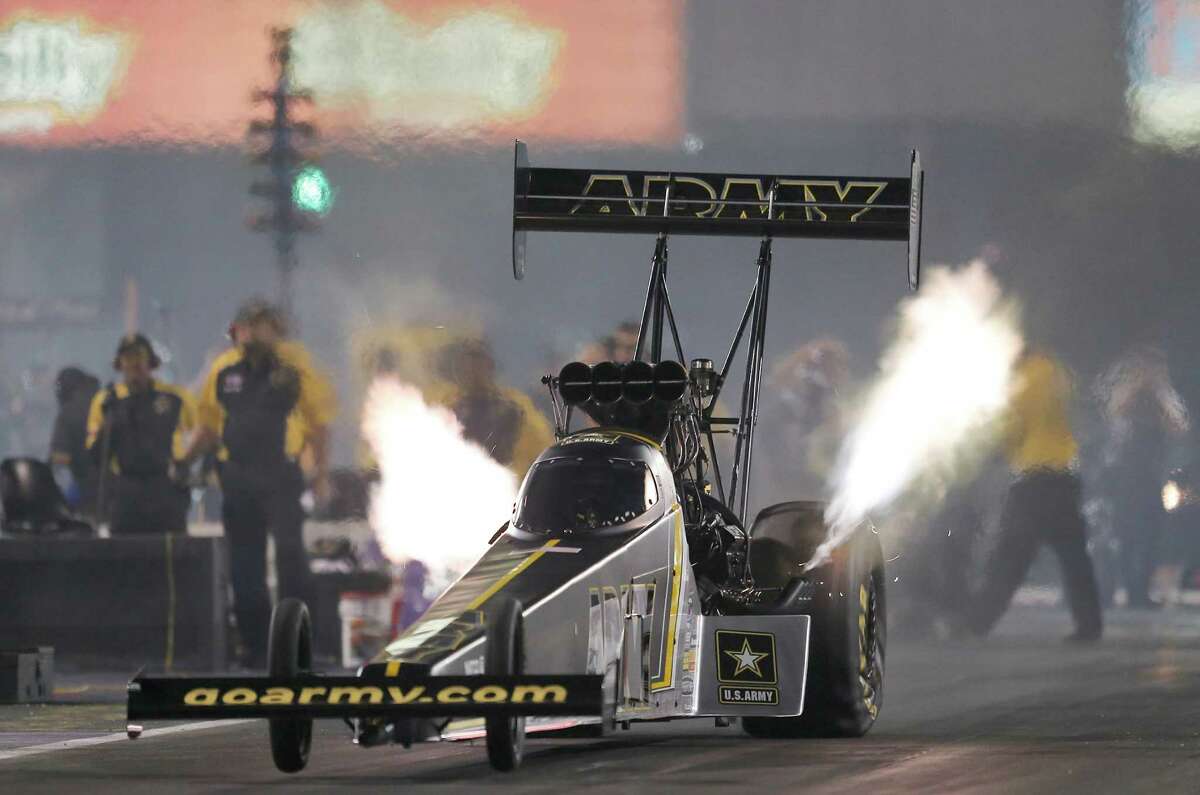 Top Fuel driver Tony Schumacher qualified with a time of 3.766 during the second qualification time at the 29th annual NHRA Spring Nationals at the Royal Purple Raceway on Friday, April 29, 2016 in Baytown, TX. (Photo: Thomas B. Shea/For the Chronicle)