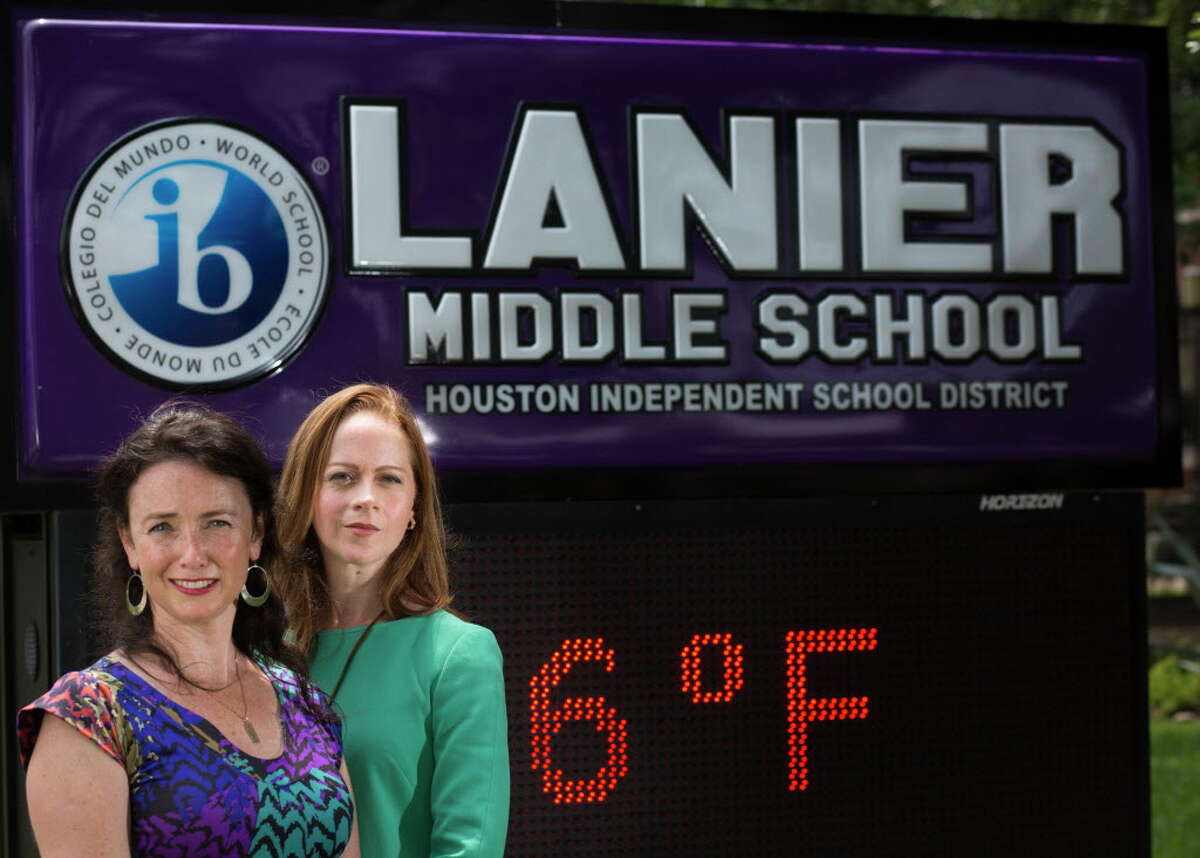 Chrysi Polydoros, left, and Adrienne Murry are leading the effort to keep the name of Sidney Lanier Middle School. They believe is important to protect the legacy of Lanier who was a poet. Thursday, April 28, 2016, in Houston.