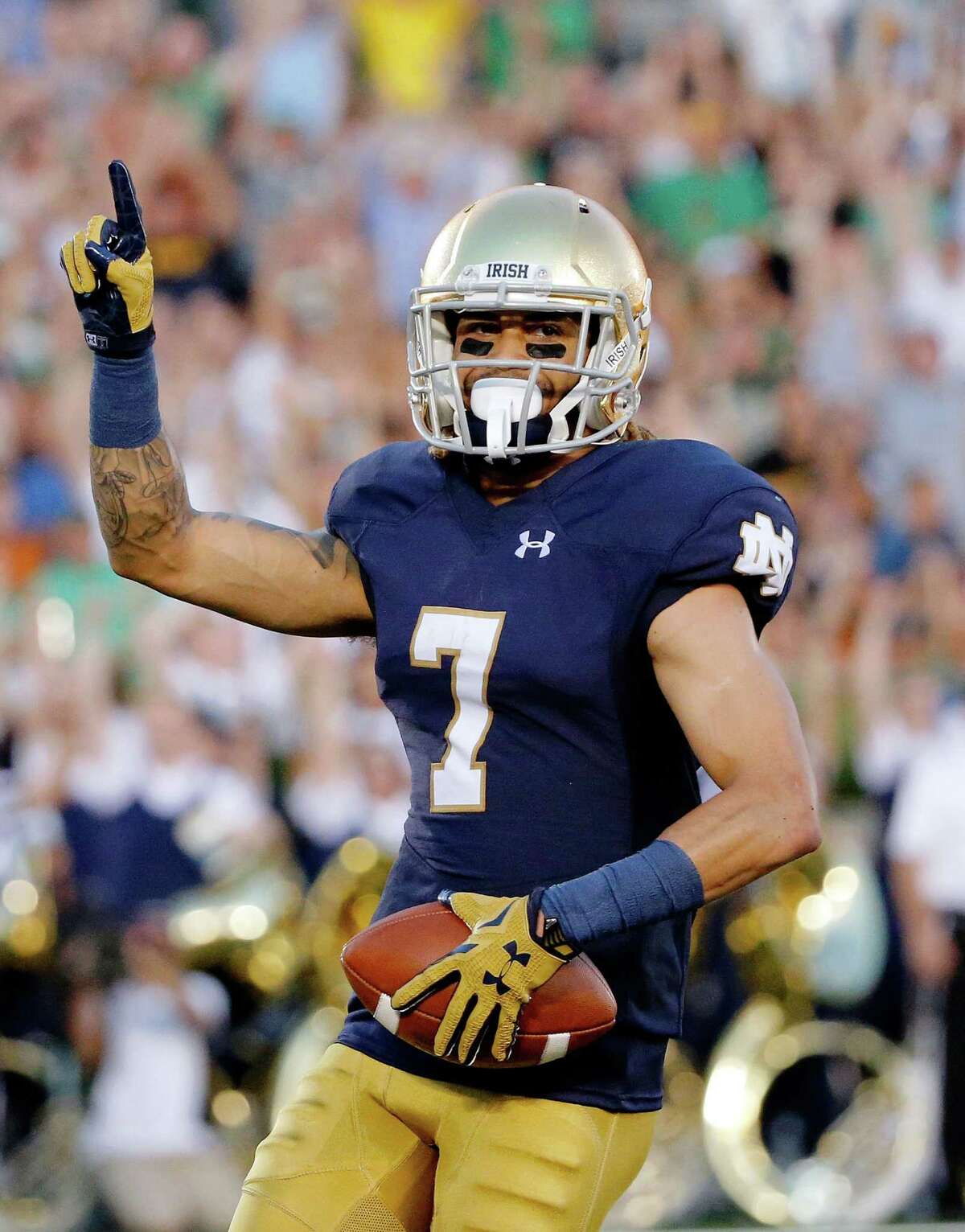 Will Fuller celebrates a 2015 TD against Texas, one of his 30 scoring catches in three years at Notre Dame.