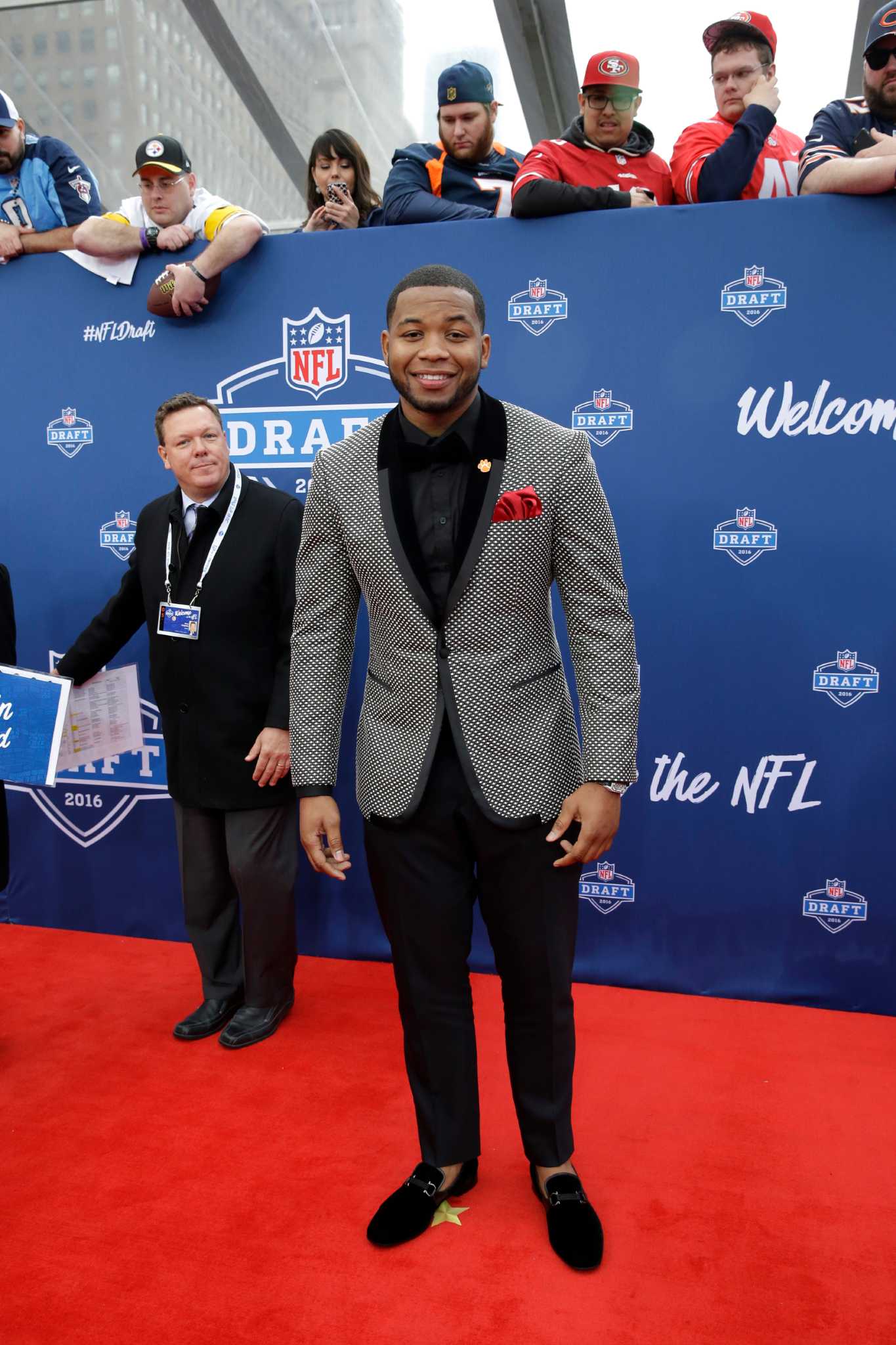 IMAGE DISTRIBUTED FOR JCPENNEY - Top NFL pick Carson Wentz, drafted by the  Philadelphia Eagles, gets ready for the draft, wearing COLLECTION by  MICHAEL STRAHAN only at JCPenney on Thursday, April 28