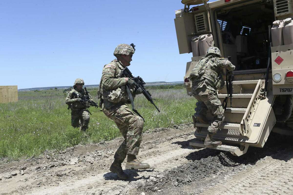 Soldiers from the U.S. Army 3rd Cavalry enter a Mine-Resistant Ambush Protected vehicle, (MRAP), while training at Fort Hood, Wednesday, April 27, 2016. About 1,000 troops with the 3rd Cavalry based at Fort Hood will deploy to Afghanistan later this spring in support of the U.S. mission to train, advise and assist Afghan security forces. The unit is conducting its final weeks of training in preparation for heading overseas at a time when the Taliban is regaining ground and ISIS is emerging as a threat in the country's eastern region.