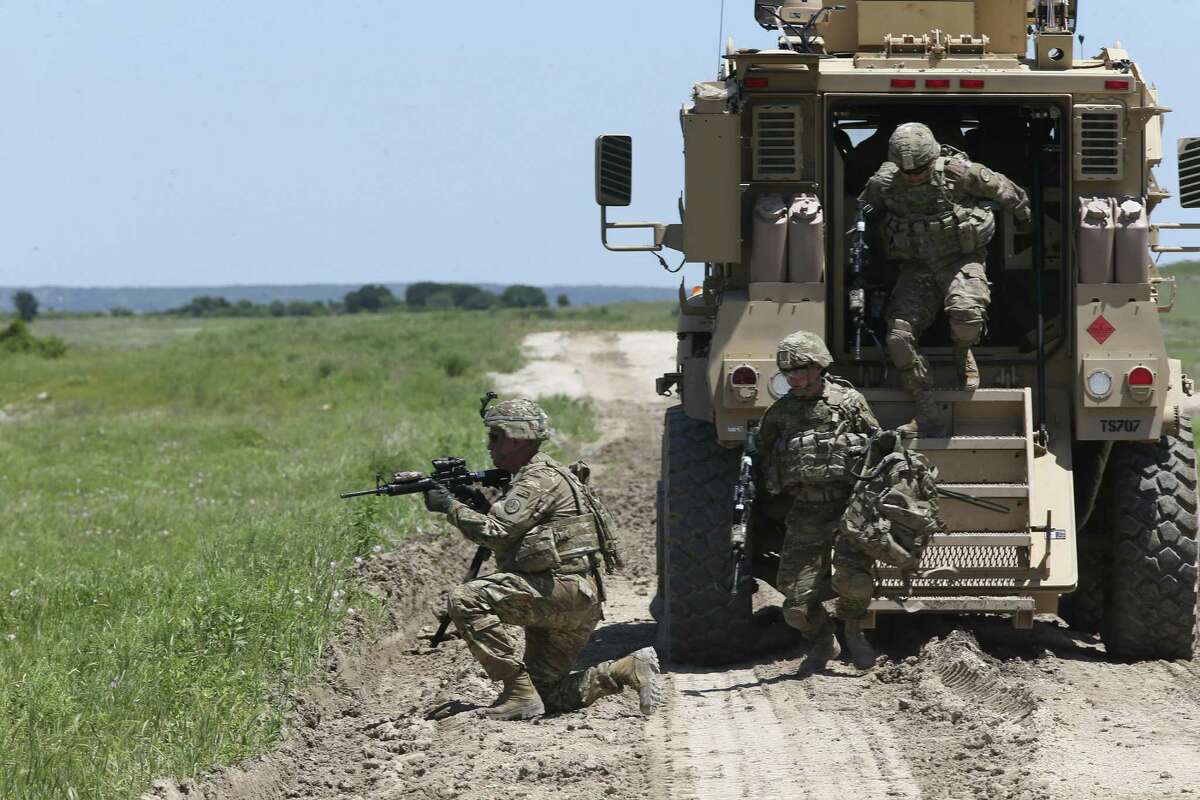 Soldiers from the U.S. Army 3rd Cavalry exit a Mine-Resistant Ambush Protected vehicle, (MRAP), while training at Fort Hood, Wednesday, April 27, 2016. About 1,000 troops with the 3rd Cavalry based at Fort Hood will deploy to Afghanistan later this spring in support of the U.S. mission to train, advise and assist Afghan security forces. The unit is conducting its final weeks of training in preparation for heading overseas at a time when the Taliban is regaining ground and ISIS is emerging as a threat in the country's eastern region.