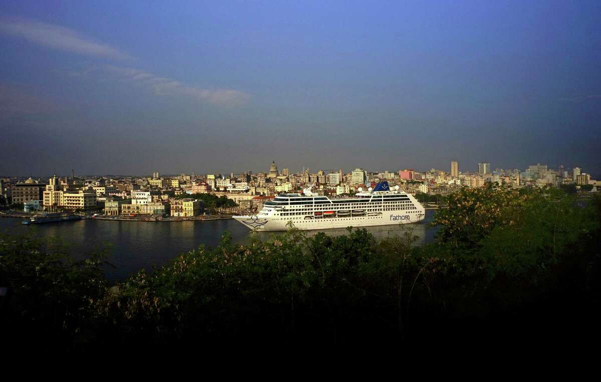 Carnival's Adonia cruise ship arrives from Miami in Havana, Cuba, Monday, May 2, 2016. The Adonia's arrival is the first step toward a future in which thousands of ships a year could cross the Florida Straits, long closed to most U.S.-Cuba traffic due to tensions that once brought the world to the brink of nuclear war. (AP Photo/Ramon Espinosa)