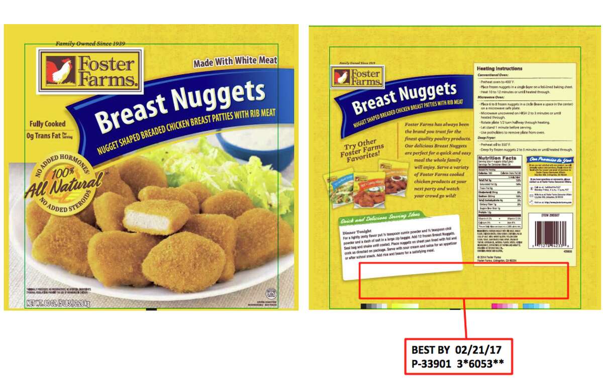 The chicken nuggets currently under recall by Foster Farms. The boxes contain the package codes 6053 and 6068.