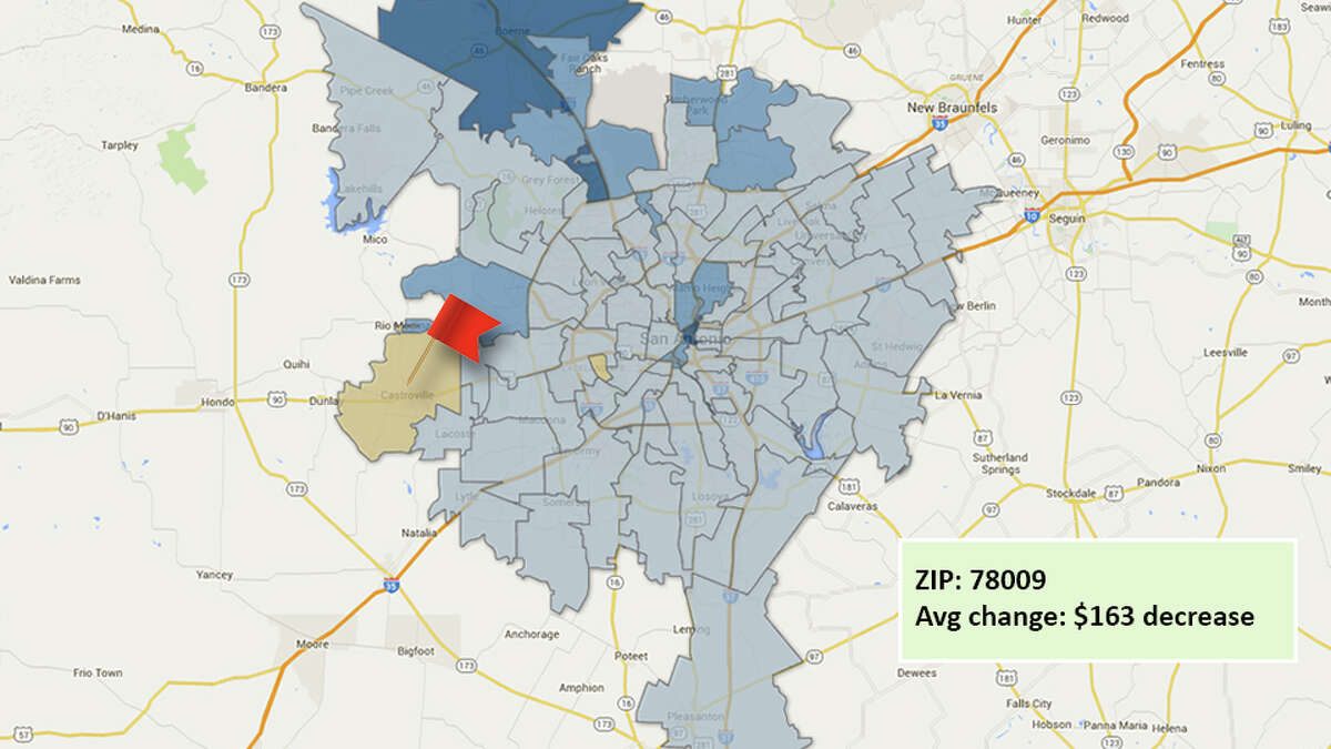 Map 2016 changes in residential property for Bexar County ZIP codes