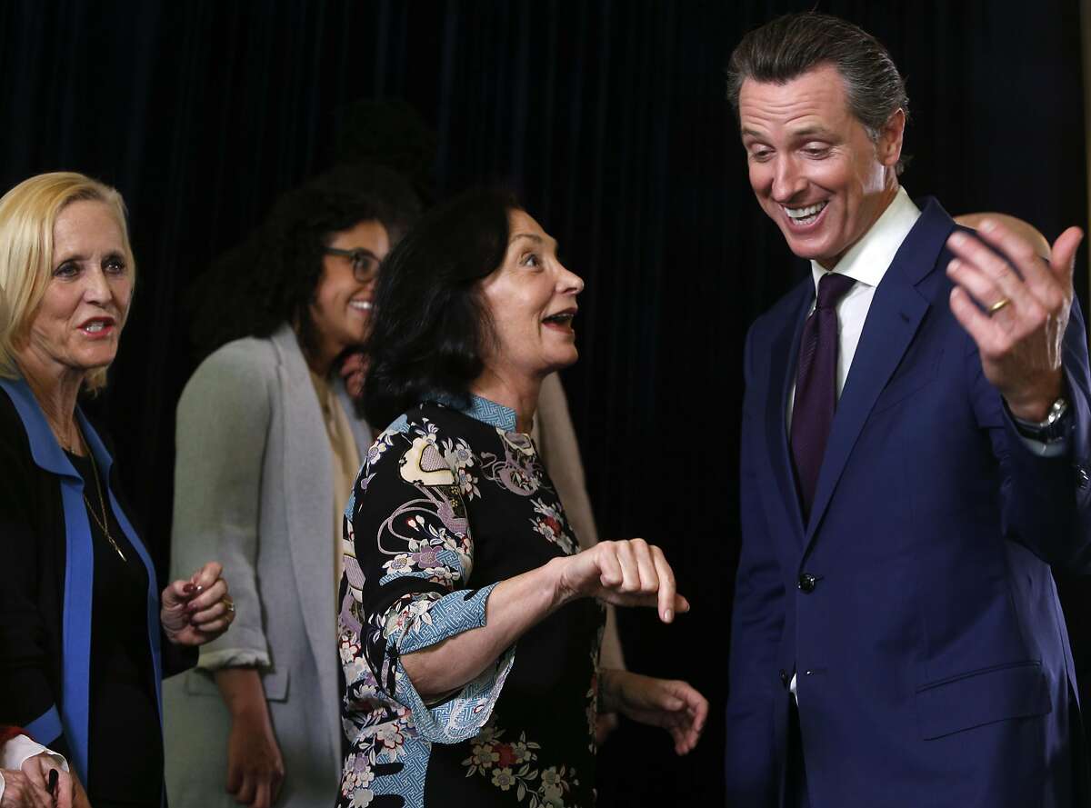 Lt. Gov. Gavin Newsom speaks with Marsha Rosenbaum after a news conference in San Francisco, Calif. on Wednesday, May 4, 2016 to announce the Adult Use of Marijuana Act has qualified for the November ballot.