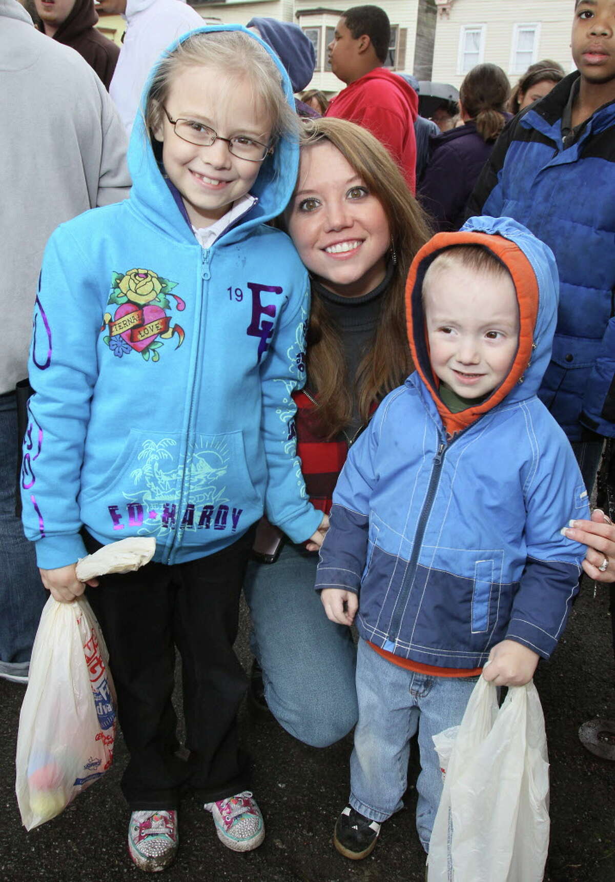 Albany, NY - April 23, 2011 - (Photo by Joe Putrock/Special to the Times Union) - Jessica Blain-Lewis(center) brought her children Hannah(left) and Owen(right) to the Anti-Gun Violence Egg Hunt.