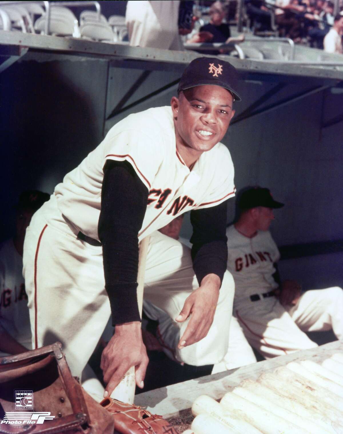 UNDATED: Willie Mays of the New York Giants poses for a portrait during a season game. Willie Mays played for the New York Giants from 1951-1957. (Photo by Photo File/MLB Photos via Getty Images)