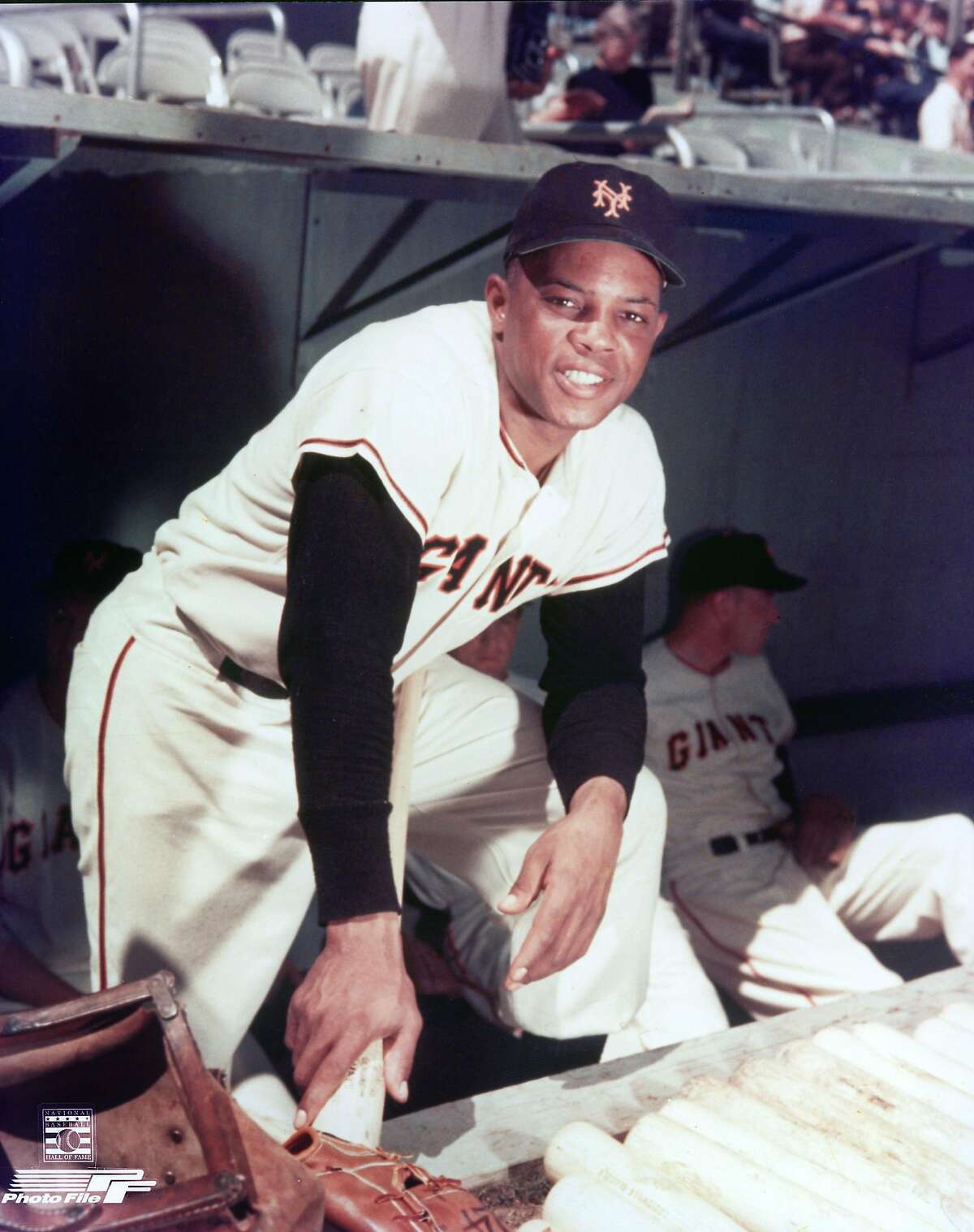 Willie Mays of the New York Giants plays catch before an MLB game