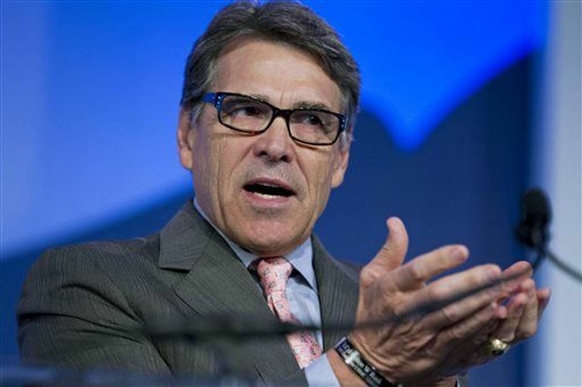FILE - In this Sept. 25, 2015 file photo, former Texas Gov. Rick Perry speaks at an event in Washington. On Wednesday, Feb. 24, 2016, Texas' highest criminal court tossed the second and final felony charge against Perry, likely ending a case the Republican says helped sink his short-lived 2016 presidential bid. (AP Photo/Jose Luis Magana, File)