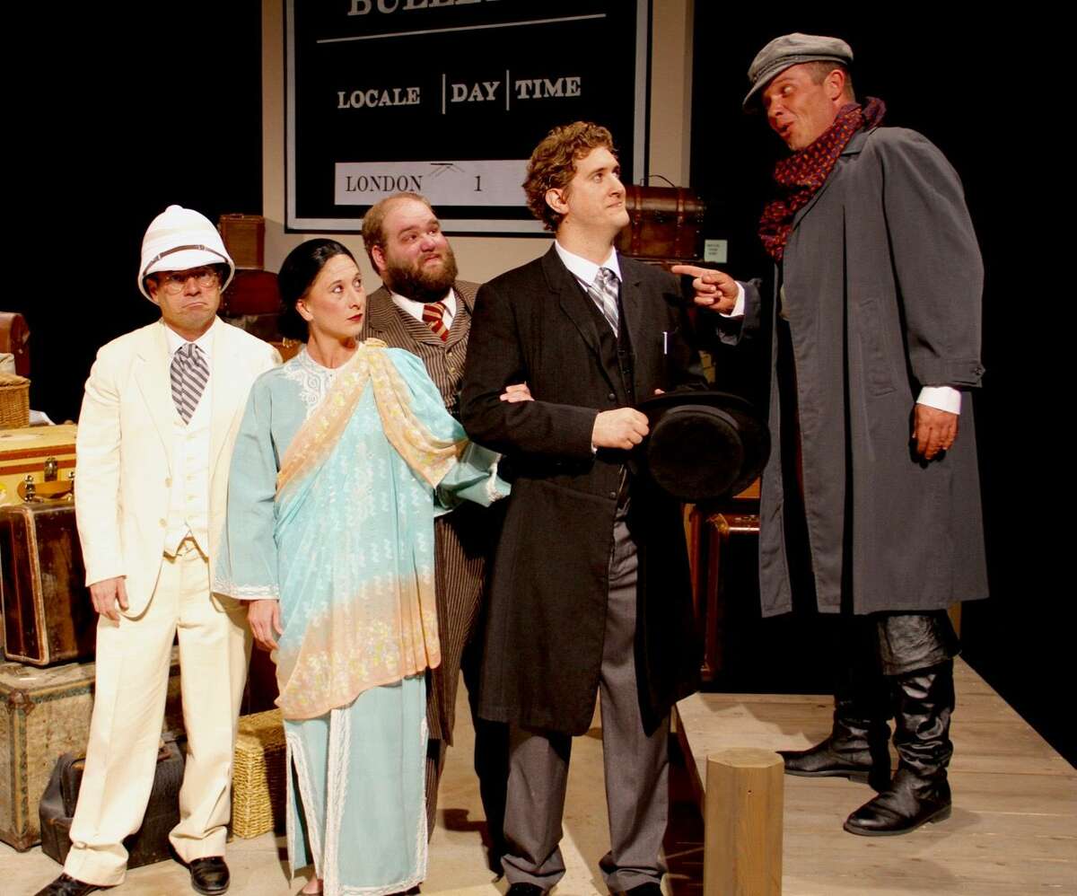  From left, Joe Thomason, Misty Muesing, Daniel Collins, Cody Petty and Phil Tytanic appear in “Around the World in 80 Days” at Midland Community Theater. 