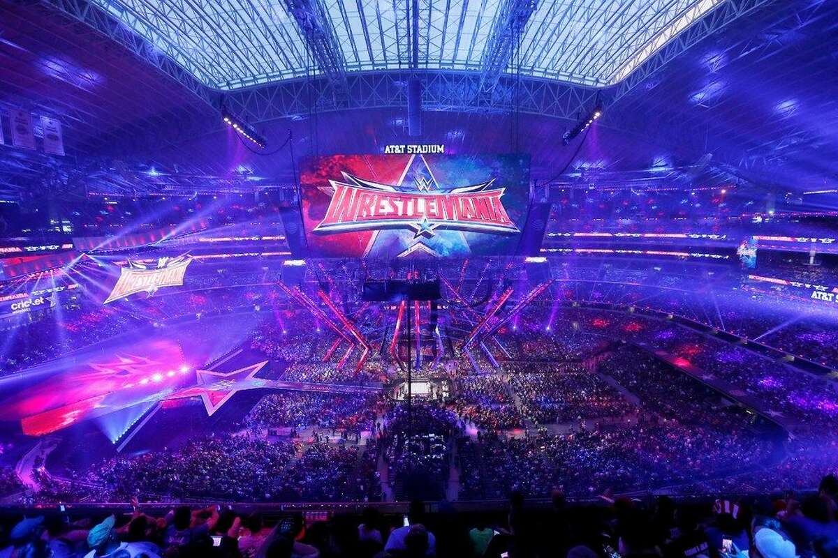 IMAGE DISTRIBUTED FOR WWE - A record crowd of 101,763 fans from all 50 states and 35 countries at WrestleMania 32 at AT&T Stadium on Sunday, April 3, 2016, in Arlington, Texas. (Brandon Wade/AP Images for WWE)