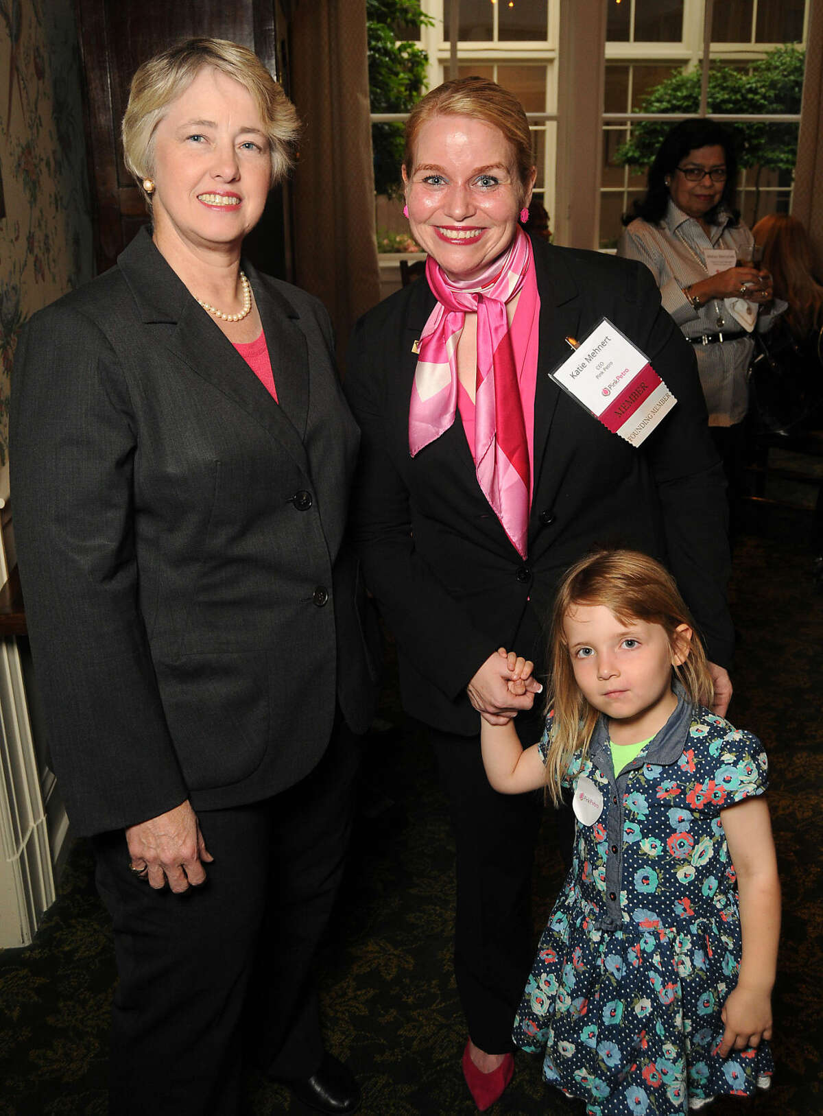 Mayor Annise Parker, founder Katie Mehnert and her daughter Ally,4, at the Pink Petro Global Launch Party at the Junior League of Houston Tuesday May 05, 2015.(Dave Rossman photo)