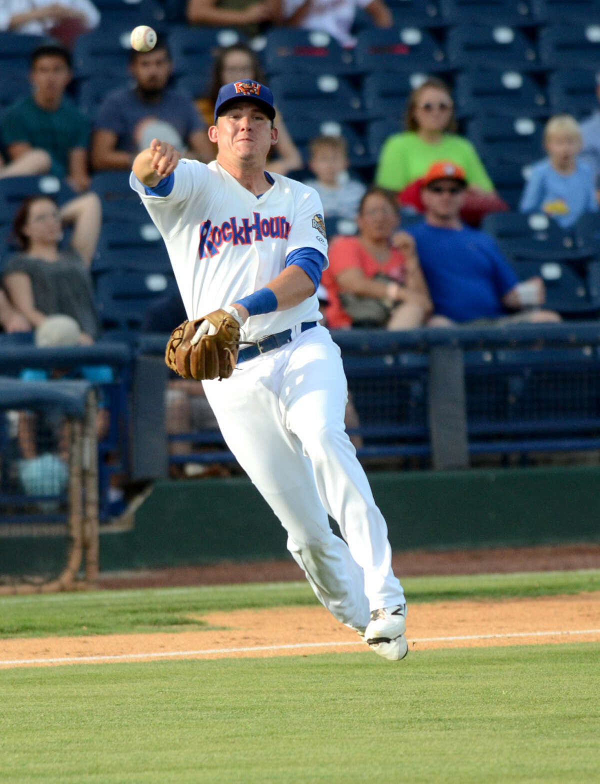 Rockhounds third baseman Ryon Healy fields the ball to first base for an out against Corpus Christi on Tuesday, June 9, 2015, at Security Bank Ballpark. James Durbin/Reporter-Telegram