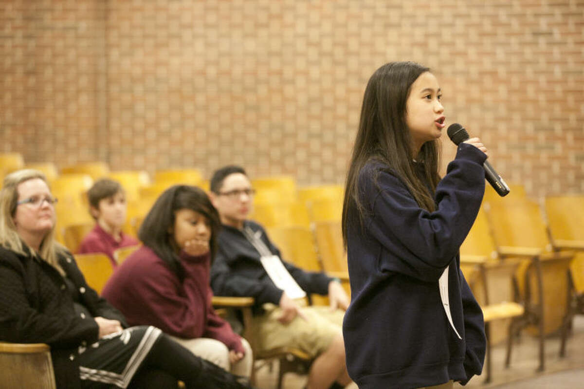 6: Years of subscriptions to an online encyclopedia Rubio spellers have won. Photo: Gabby Rubio competes in the Alamo Junior High spelling bee on Wednesday at Alamo Junior High. Gabby Rubio won the 2013 Midland Reporter-Telegram Regional Spelling Bee and finished first place in the Alamo Bee. James Durbin/Reporter-Telegram