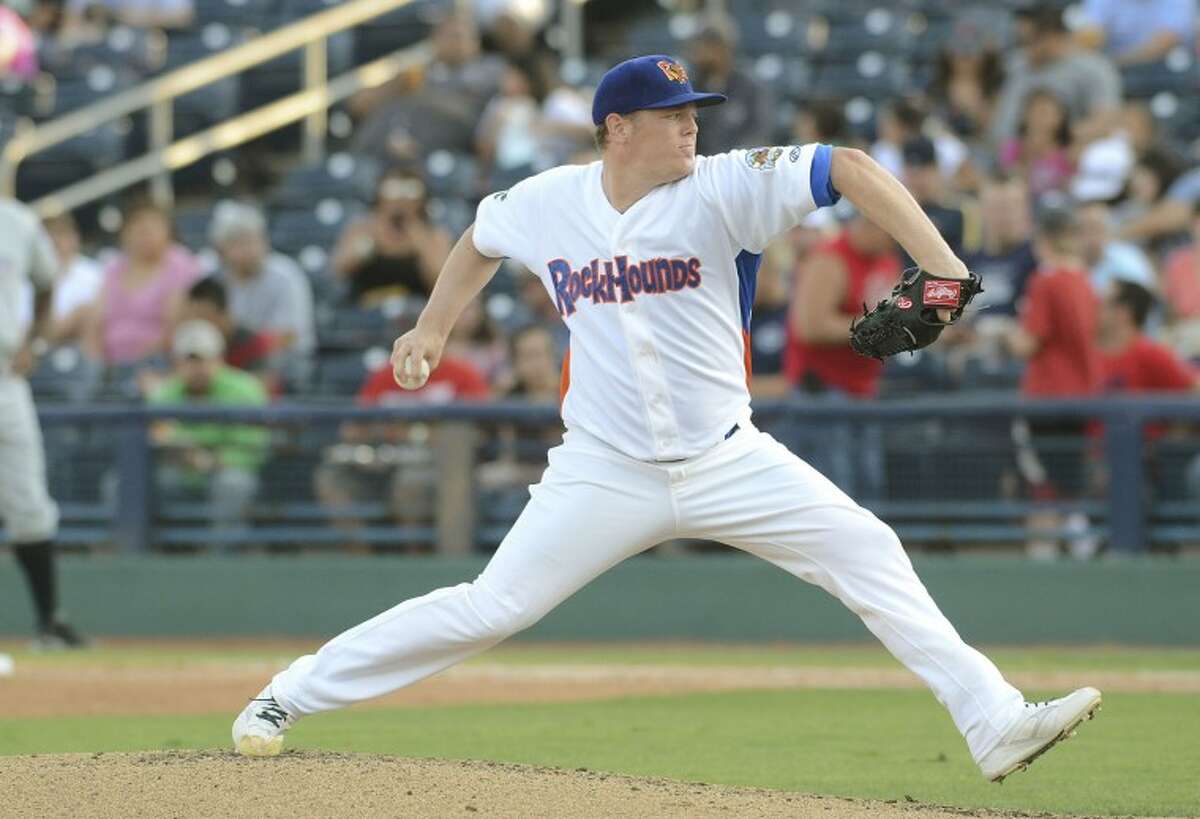 Shawn Haviland winds up to throw a pitch Thursday during the RockHounds game against the Naturals at Citibank Ballpark. Cindeka Nealy/Reporter-Telegram