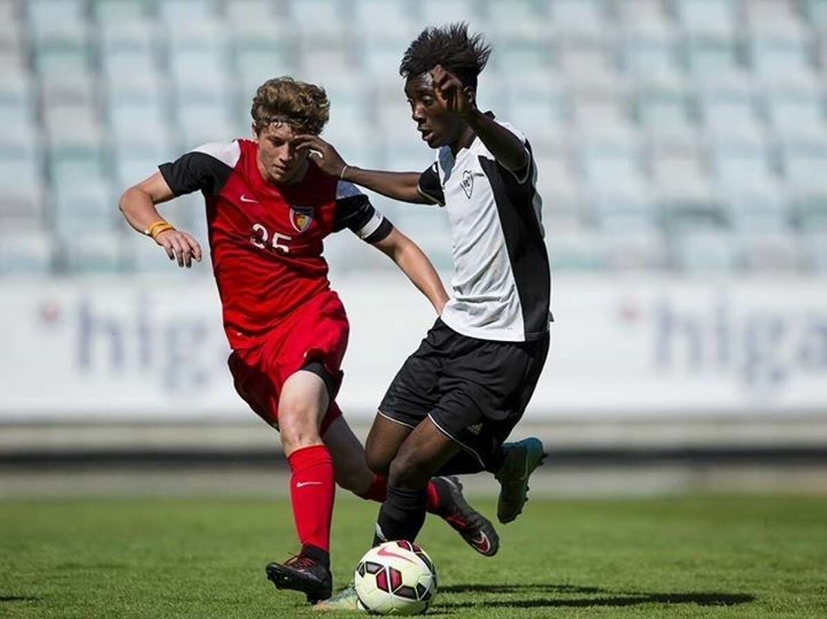 Former Midlander Andrew “Drew” Moore (left) is shown here in action during the Gothia Cup, the largest and most prestigious youth soccer tournament in the world, held last weekend in Gothenberg, Sweden.