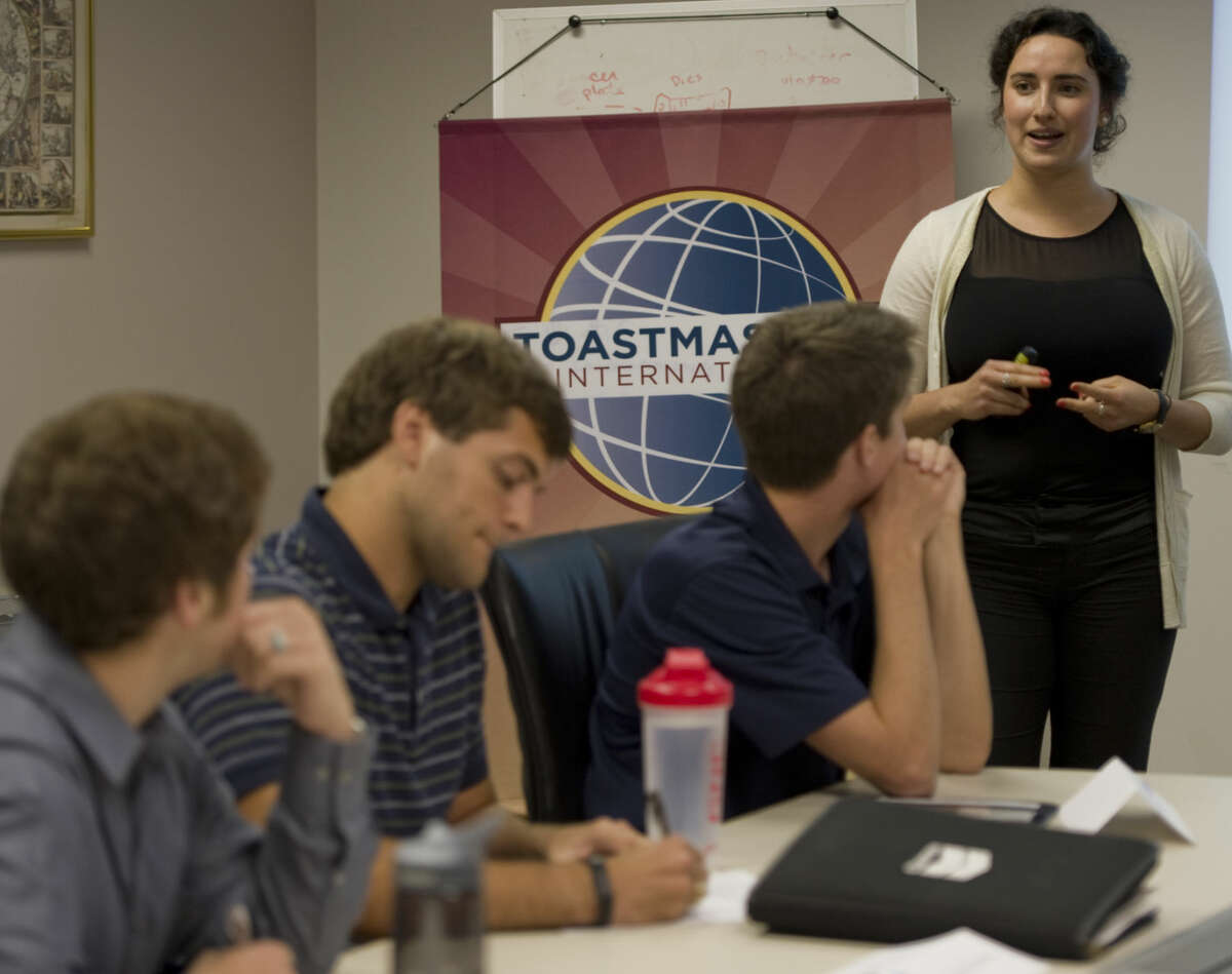 Ilana Slutsky, Chevron intern, gives a speach Thursday 7-23-15, during the Tall City Toastmasters meeting at Chevron. Toastmasters help people learn to be good at giving talks and presentations. Tim Fischer\Reporter-Telegram