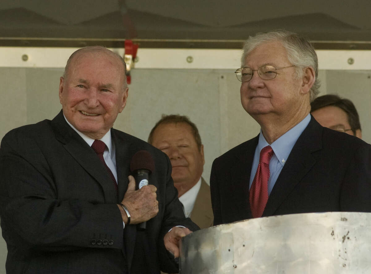 Jack Brown and Cy Wagner are seen here being honored as 2010 Oil Show Honorees to start the 2010 International Oil Show in Odessa. Brown passed away this week.