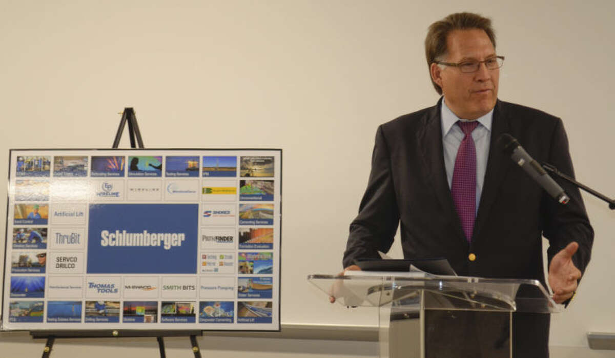 Schlumberger President of North America Robert Drummond speaks Wednesday at the grand opening of the new business campus for the Permian Basin. Tim Fischer\Reporter-Telegram