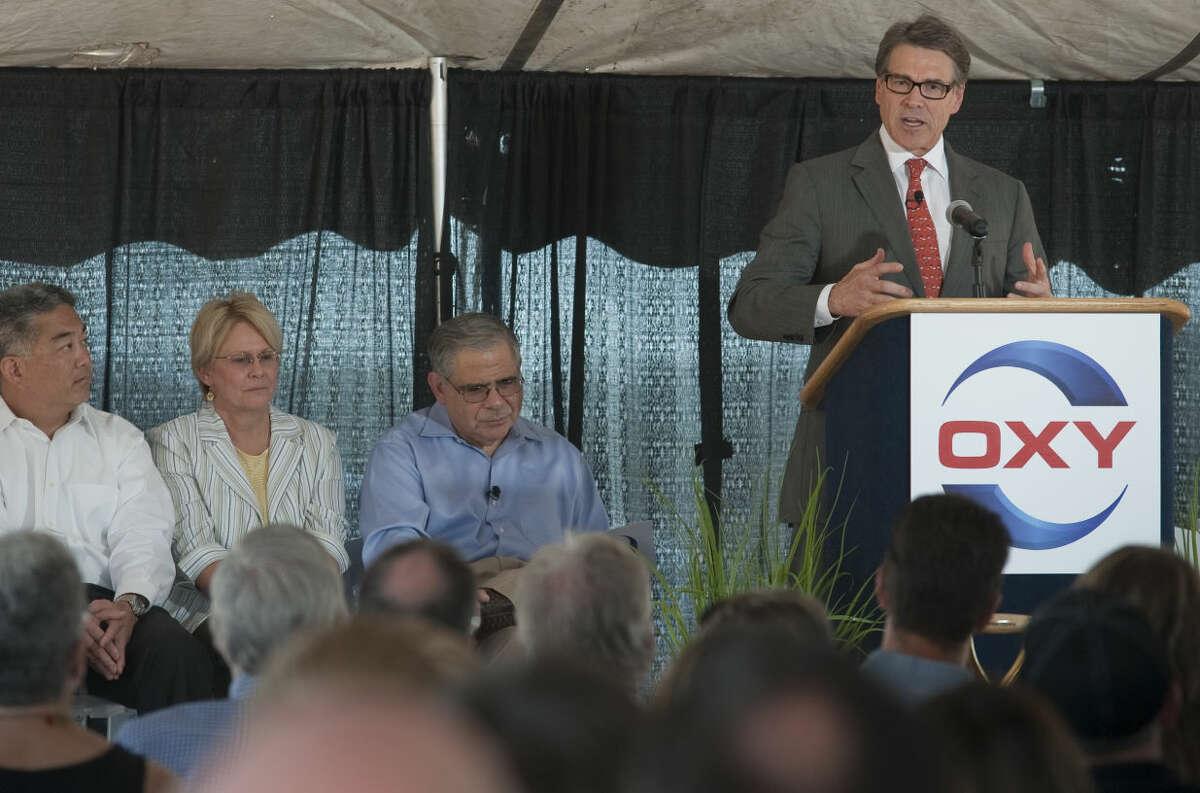 Gov. Rick Perry speaks Tuesday morning during the ground breaking ceremony for OXY Midland Office Complex. Tim Fischer\Reporter-Telegram