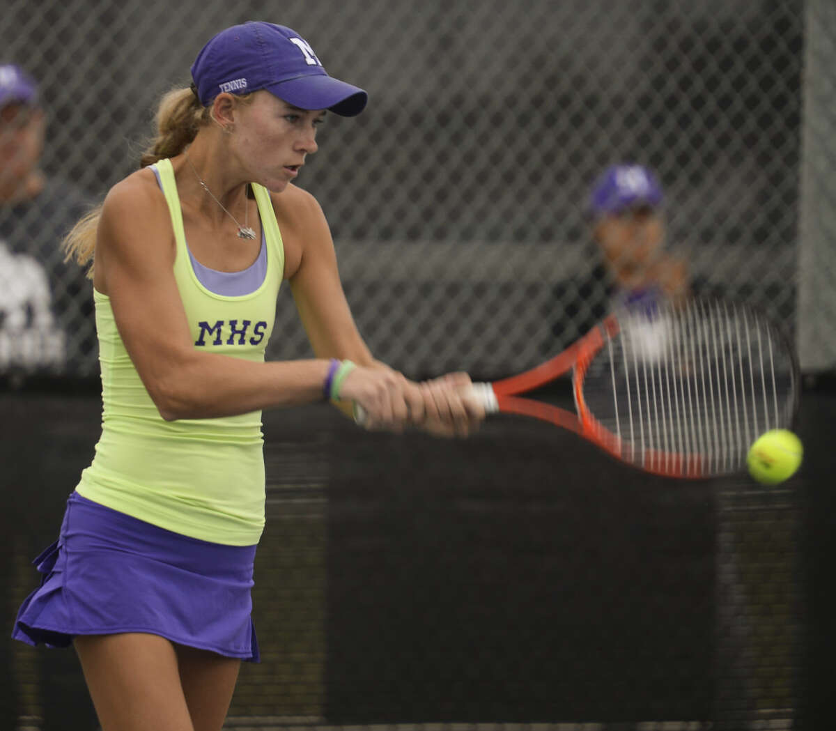Kate Daugherty returns a shot Wednesday 10-21-2015 in her singles match at Bush Tennis Center. Tim Fischer\Reporter-Telegram