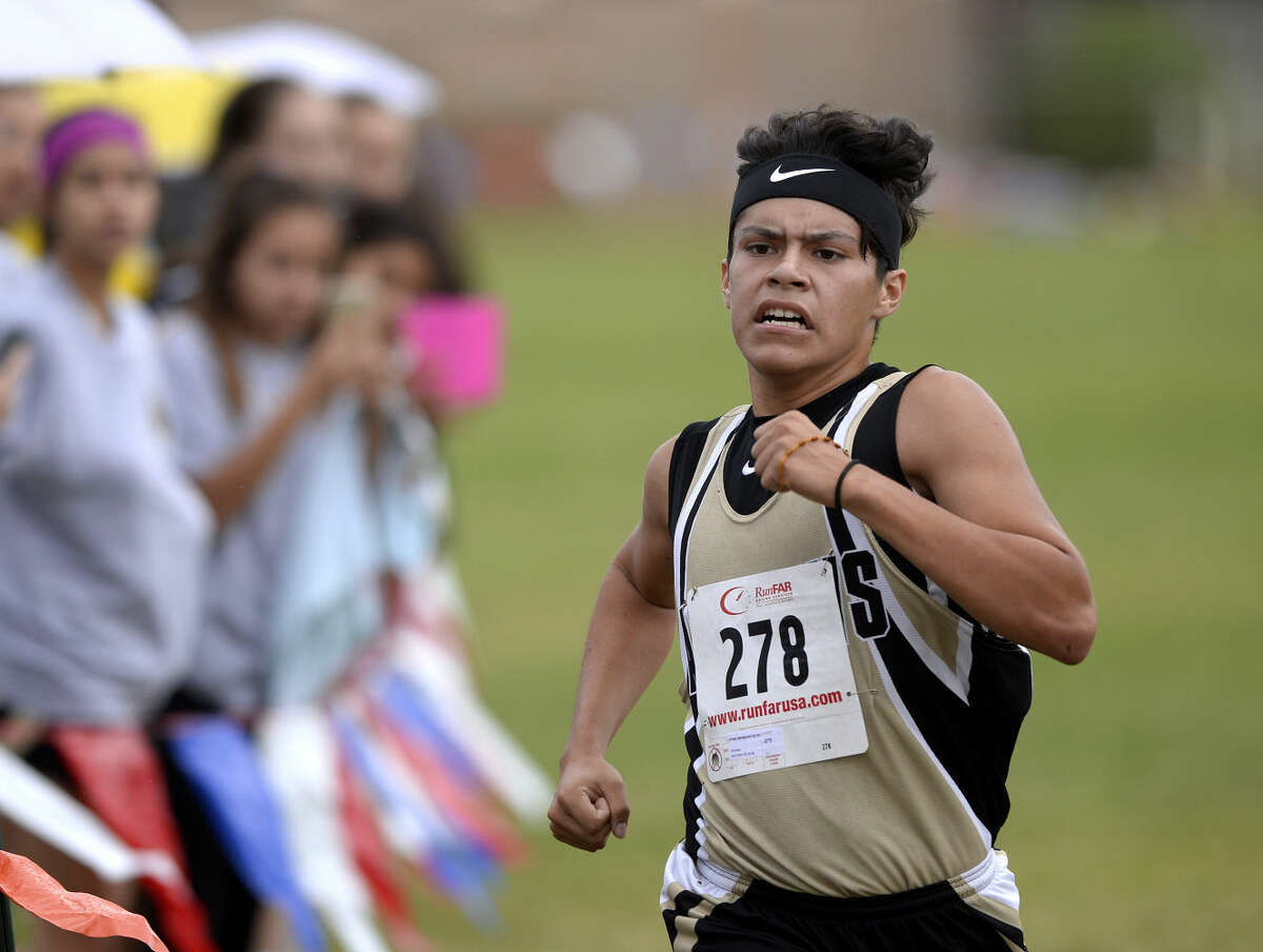 Andrews' Alvaro Hernandez finishes second in the Tall City Invitational varsity boys cross-country race with a time of 19:01.11 on Saturday, August 29, 2015, at Beal Park. James Durbin/Reporter-Telegram