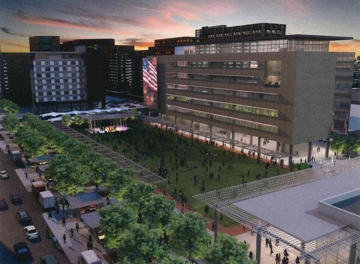 This rendering shows would the site of the Midland County Courthouse and adjacent property could look like.