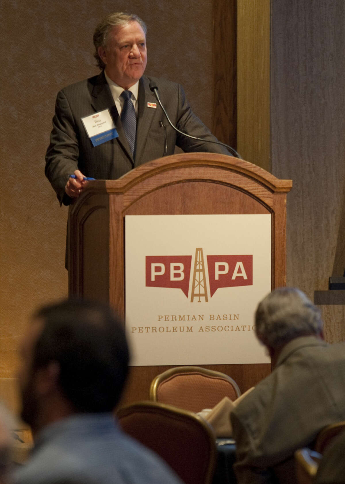 Ben Sheppard president of Permian Basin Petroleum Association welcomes a full room to the morning breakfast Thursday for the annual meeting. Tim Fischer\Reporter-Telegram