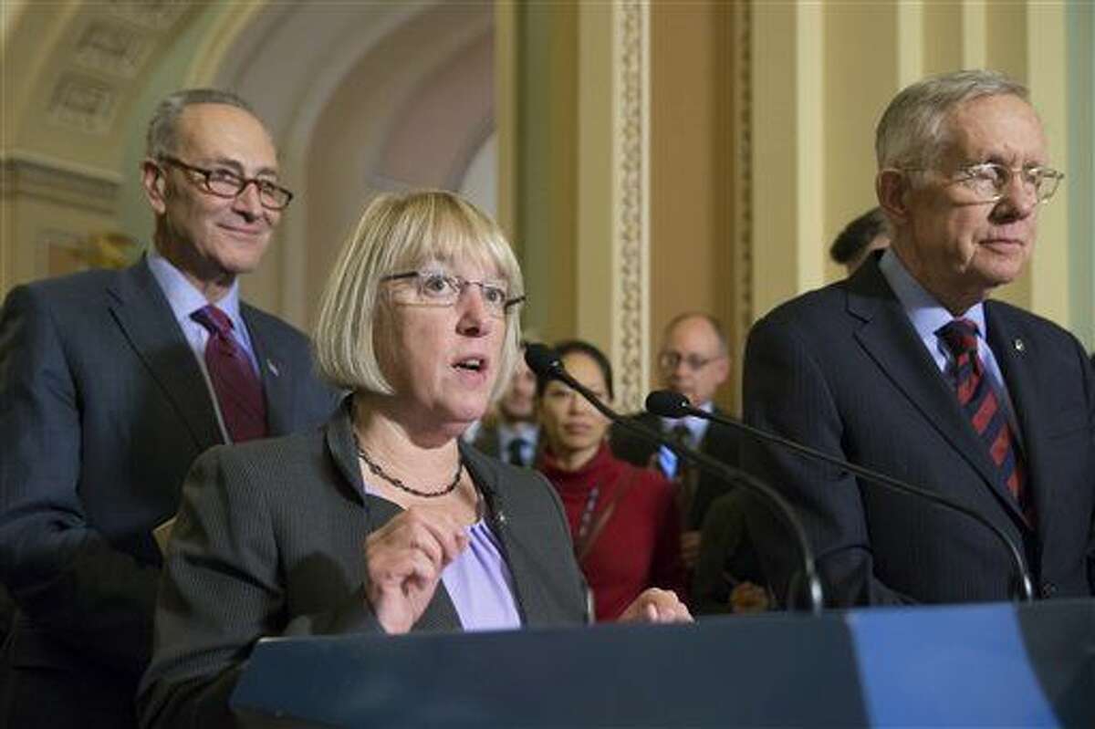 Sen. Patty Murray, D-Wash., center, joined by Senate Minority Leader Harry Reid, D-Nev., right, and Sen. Chuck Schumer, D-N.Y., speaks to reporters after the Senate voted overwhelmingly to end debate on the makeover of the widely criticized No Child Left Behind Act, setting up a final vote Wednesday, on Capitol Hill in Washington, Tuesday, Dec. 8, 2015. Murray was a chief architect of the bill along with Sen. Lamar Alexander, R-Tenn. (AP Photo/J. Scott Applewhite)