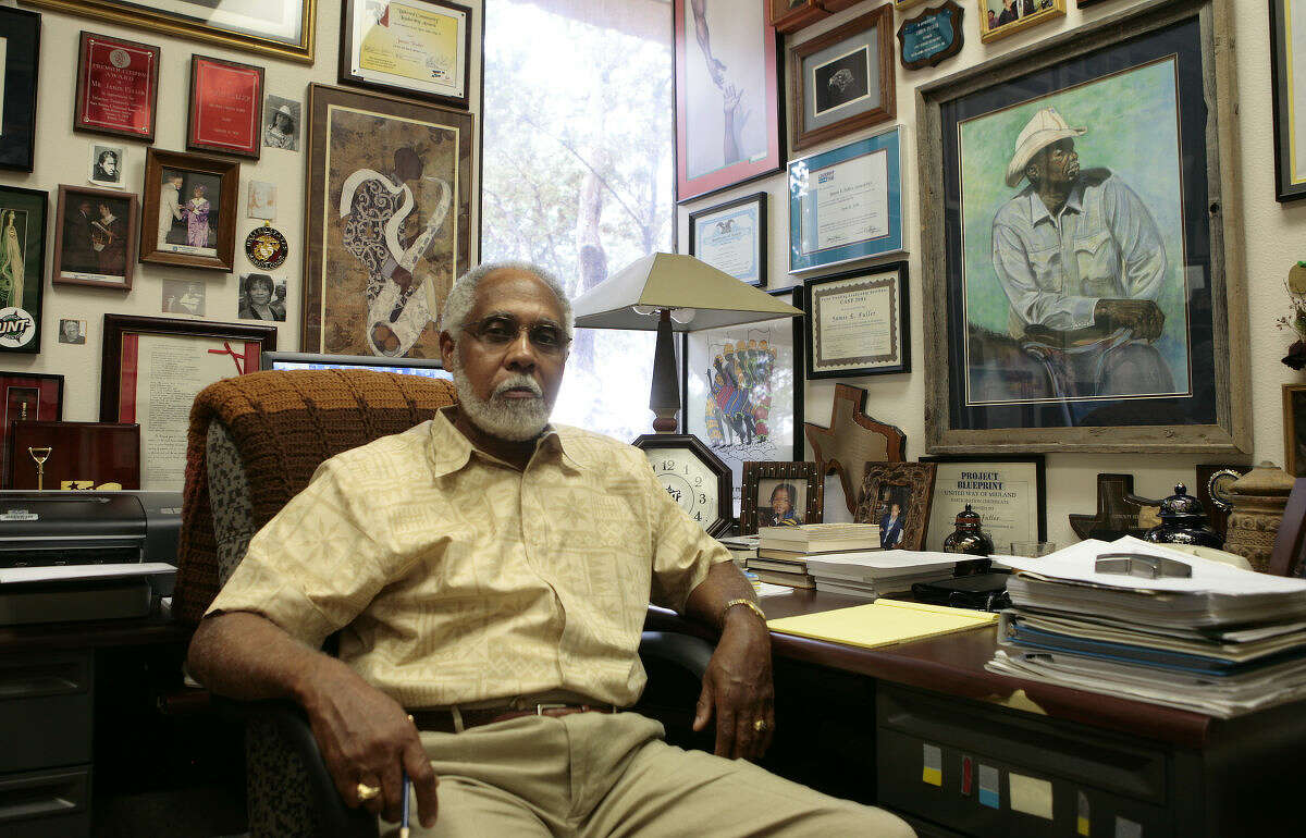 School Board member James Fuller sits in his office at the Science Faculty building at Midland College. Photo by Gary Rhodes 07/23/08