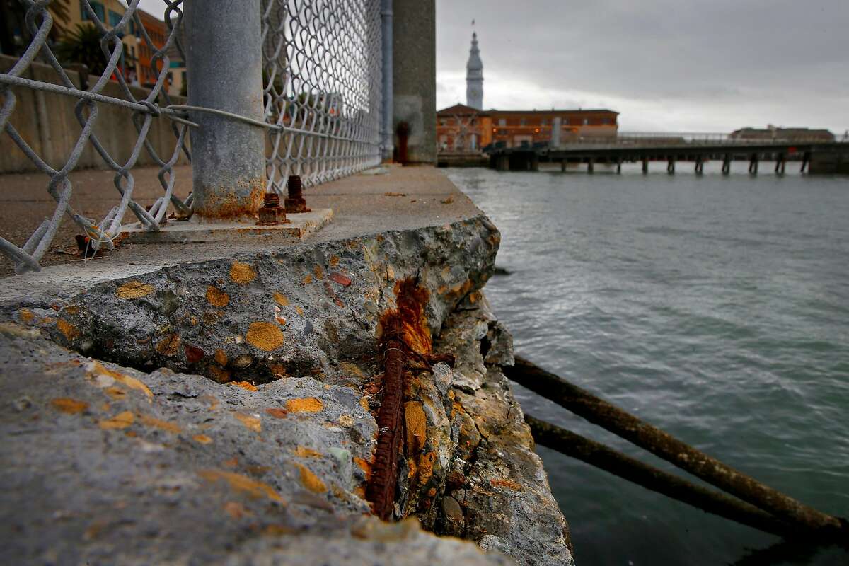 The sea wall in need of repairs along the Embarcadero between Howard and Mission Streets in San Francisco, California, on Thurs. May 5, 2016.