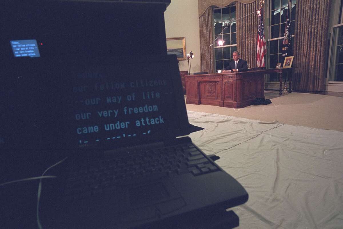 The president's speech on the teleprompter. Via PBS.