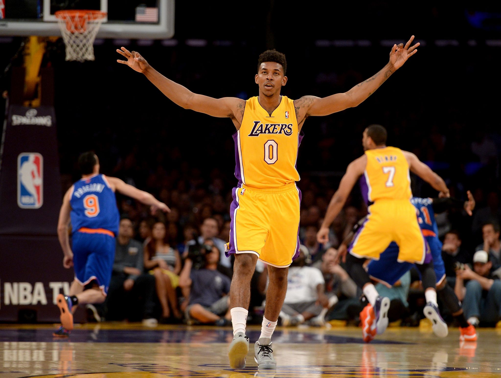 An Amazing Picture of Nick Young Celebrating a 3-Point Shot That Did Not Go  in