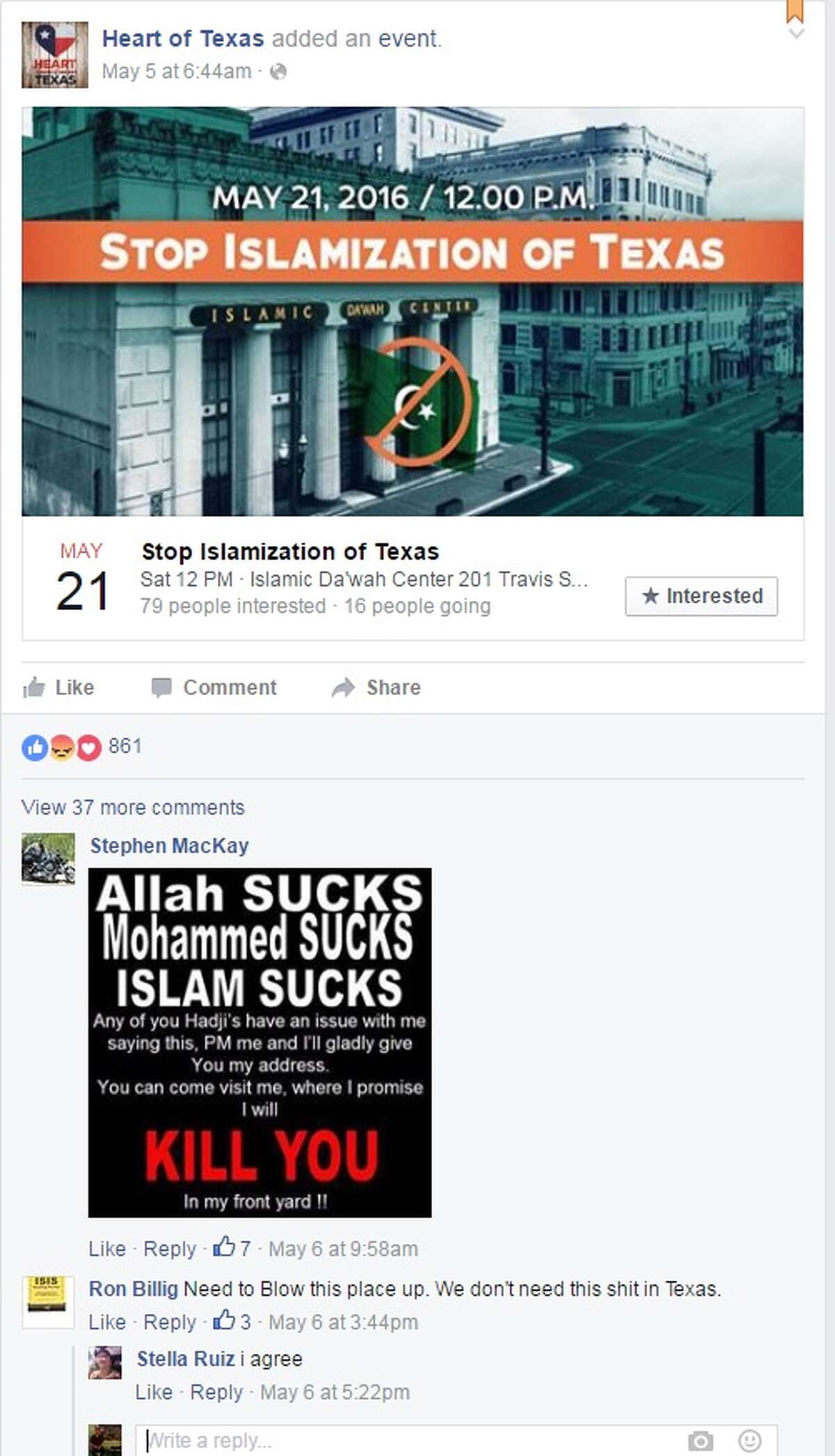 The Houston chapter of the Council on American-Islamic Relations contacted the FBI and state authorities Monday about a Facebook comment advocating blowing up part of the Islamic Da'wah Center.  