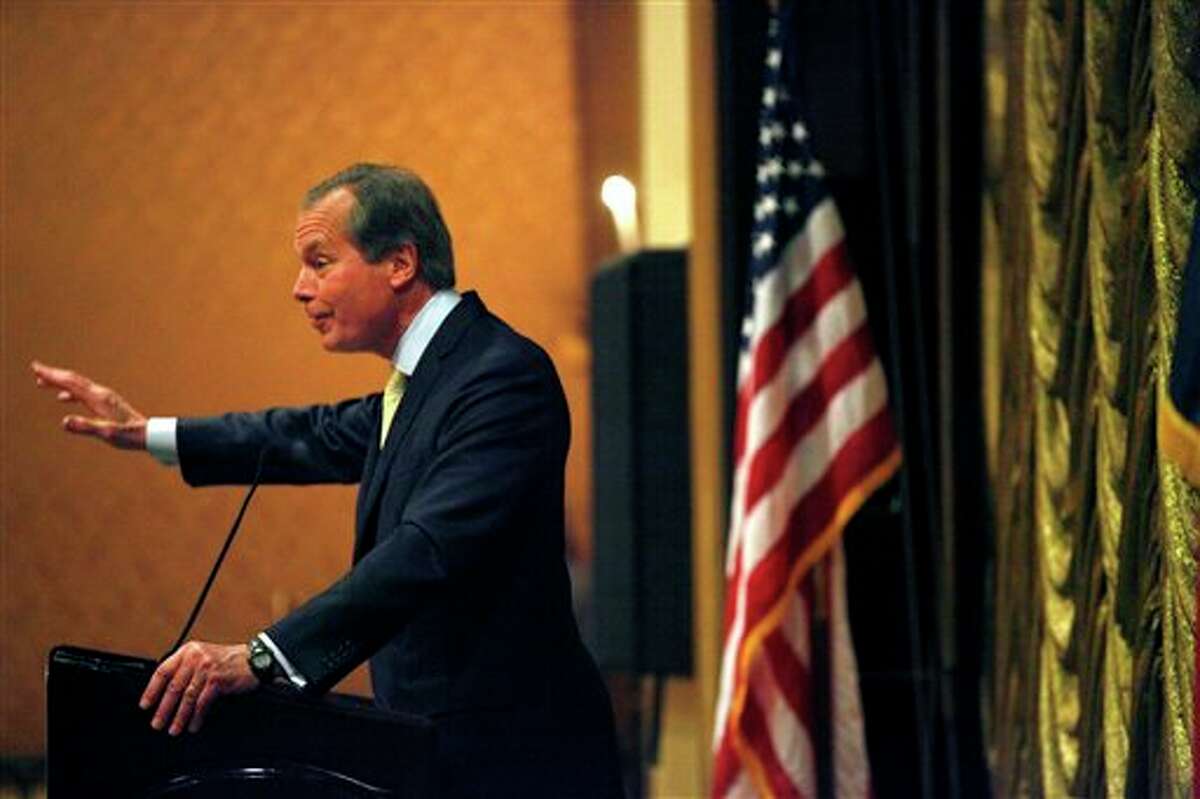 (File Photo) Lt. Gov. David Dewhurst speaks to the Dallas Regional Chamber at the Fairmont Dallas Hotel, in Dallas, Texas, on Thursday, Nov. 29, 2012. Dewhurst suggested on Thursday that lawmakers consider using $1 billion from the state Rainy Day Fund to help pay for reservoirs and other new sources of drinking water in an effort to deal with Texas’ spiraling population growth. (AP Photo/The Dallas Morning News, Lara Solt)
