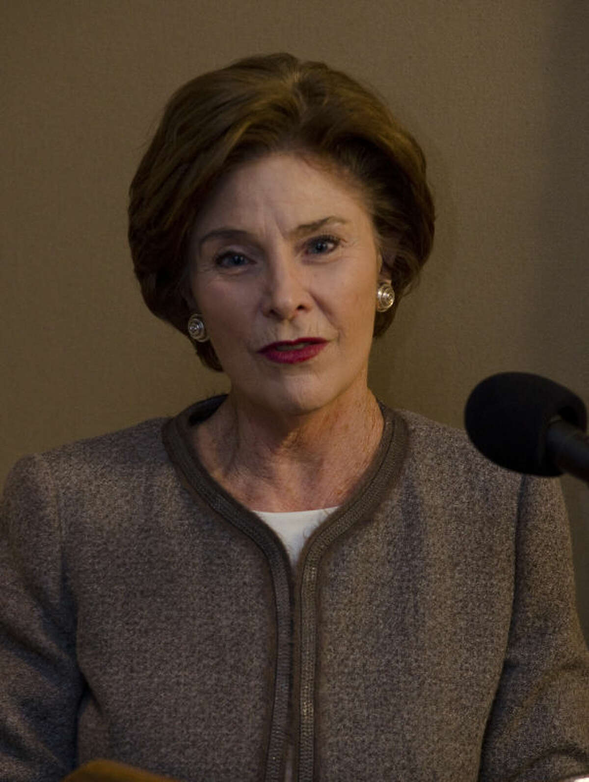 Laura Bush speaks to the media at the Jenna Welch Nature Study Center symposium Friday morning at the Petroleum Club. Tim Fischer\Reporter-Telegram