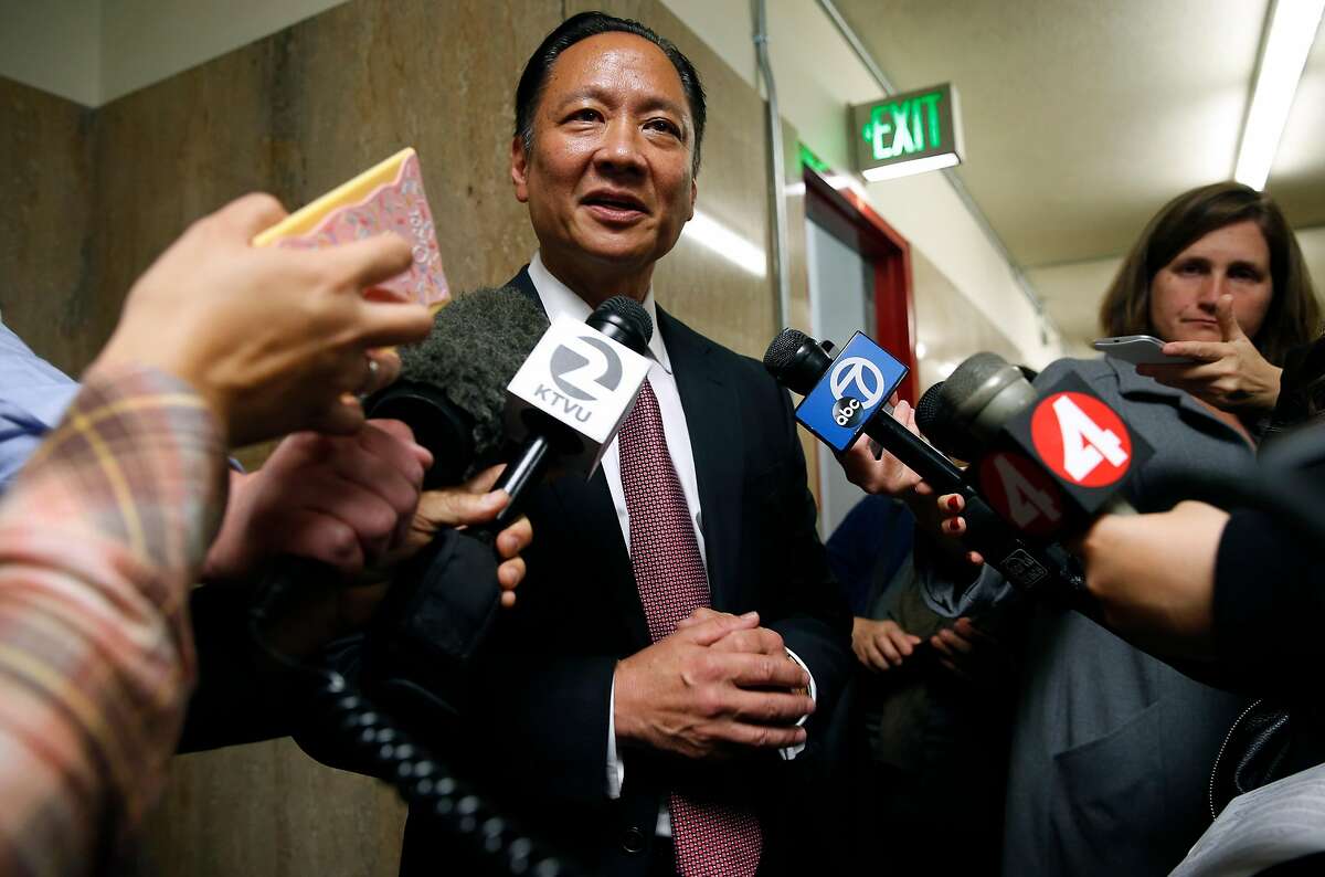 Public Defender Jeff Adachi comments after District Attorney George Gascon announces he is filing felony charges against two Alameda County Sheriff's deputies at a news conference in San Francisco, Calif. on Tuesday, May 10, 2016. Sheriff's deputies Luis Santamaria and Paul Wieber are accused of beating Stanislav Petrov leaving him seriously injured in a San Francisco alley in November 2015.