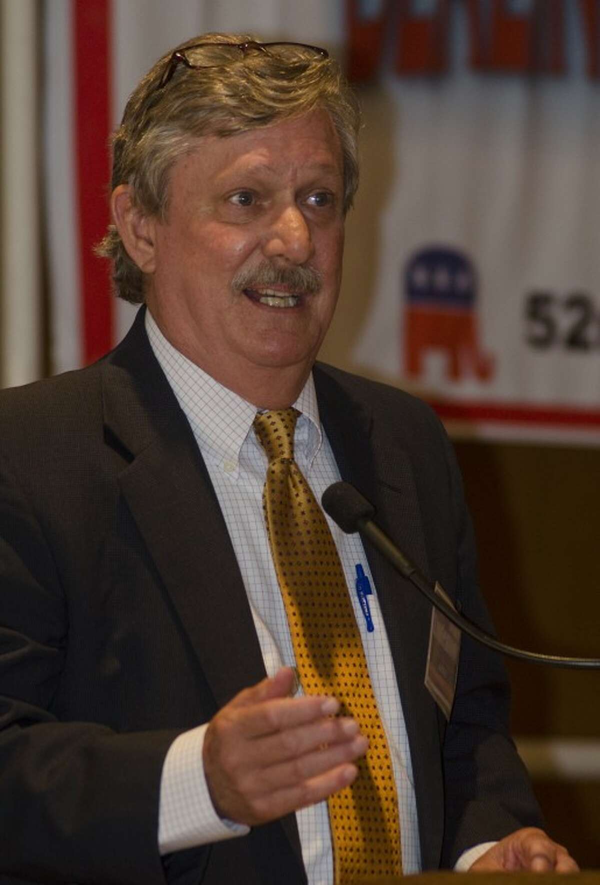 (File Photo) David Lindemood, candidate for 238th Districk Court, speaks Wednesday at the Midland County Republican Women's luncheon. Photo by Tim Fischer\ Reporter-Telegram