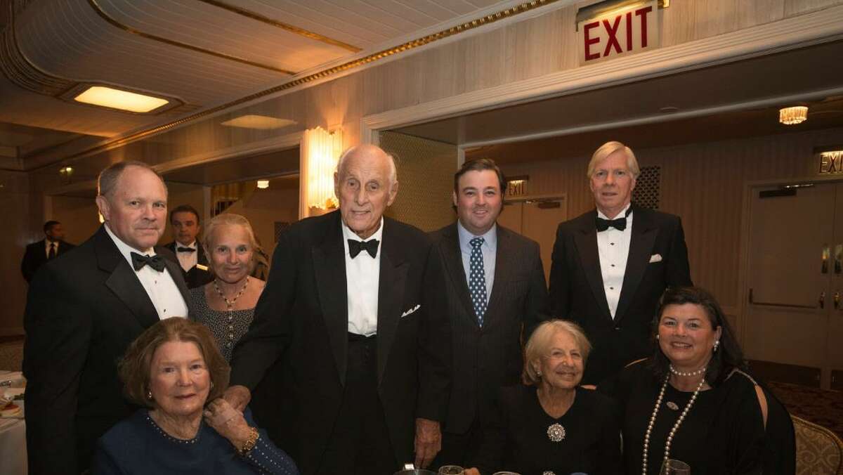 Attendees packed a recent gala honoring Big Brothers Big Sisters of New York City. Up front, from left, Mamie von Gontard, Sue Ann Weinberg and Vicky Skouras. In back, from left, Cort Delany, Sherry Delany, Greenwich resident Adie von Gontard, Andrew Footy and Spyros Skouras.