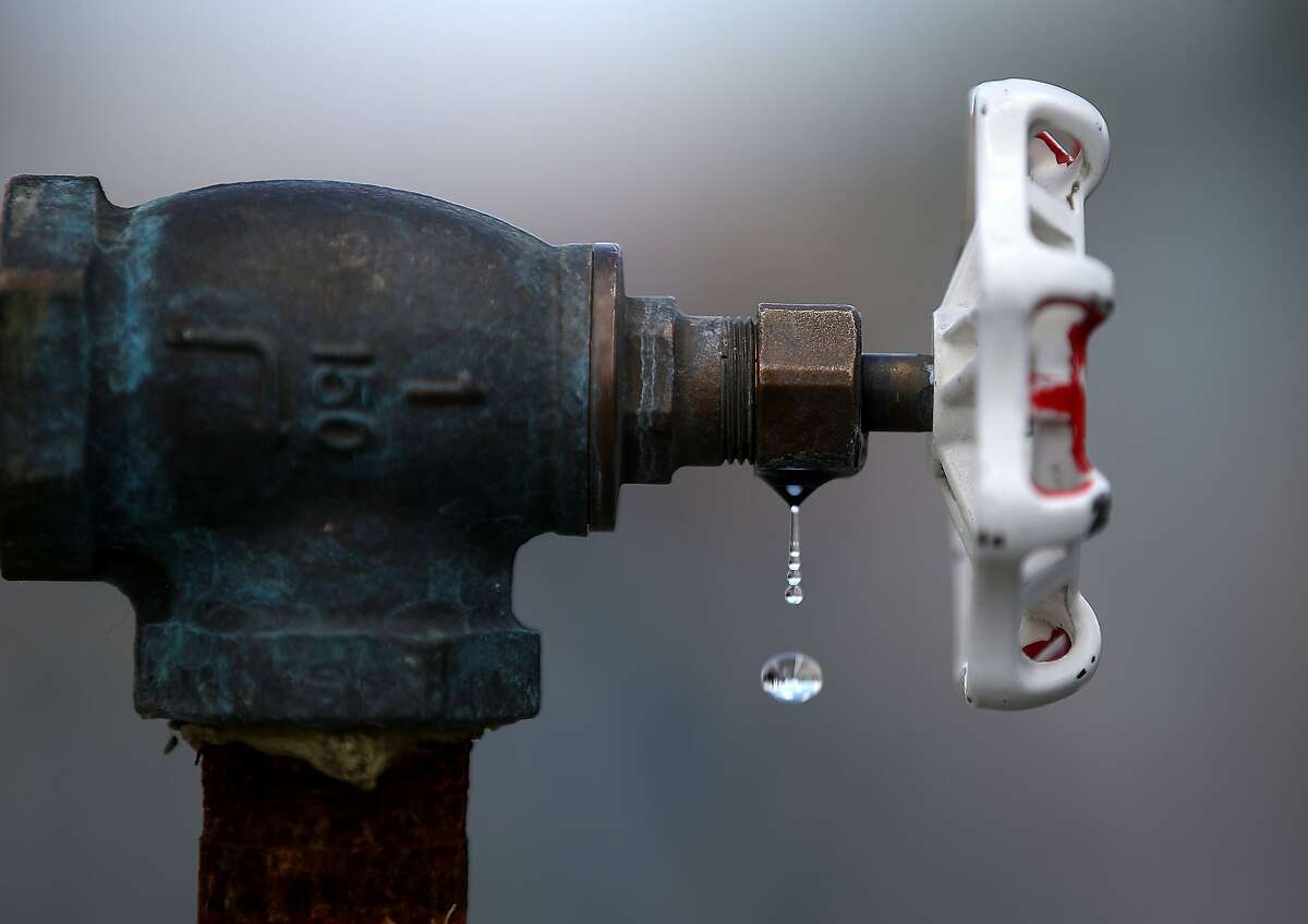 Water drips from a faucet at the Dublin San Ramon Services District residential recycled water fill station.