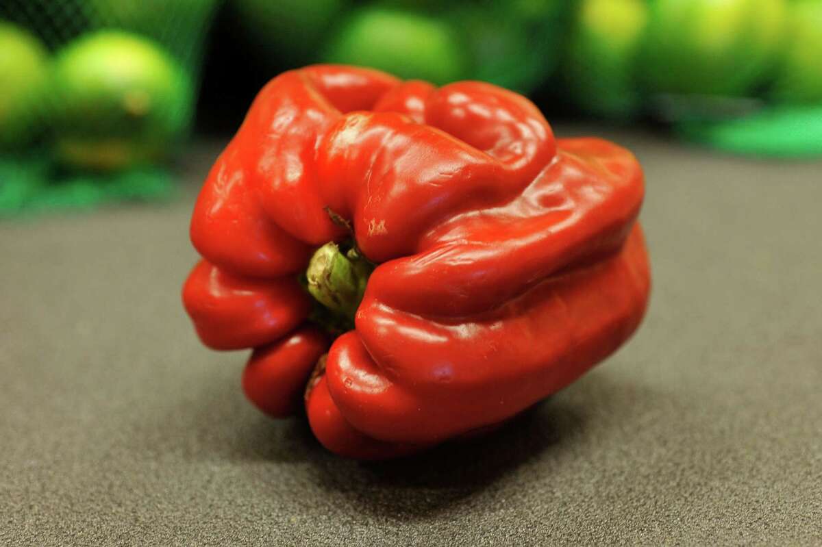 A view of a misshapen and scarred pepper at the Hannaford on Central Ave., on Tuesday, May 12, 2016, in Albany, N.Y. (Paul Buckowski / Times Union)