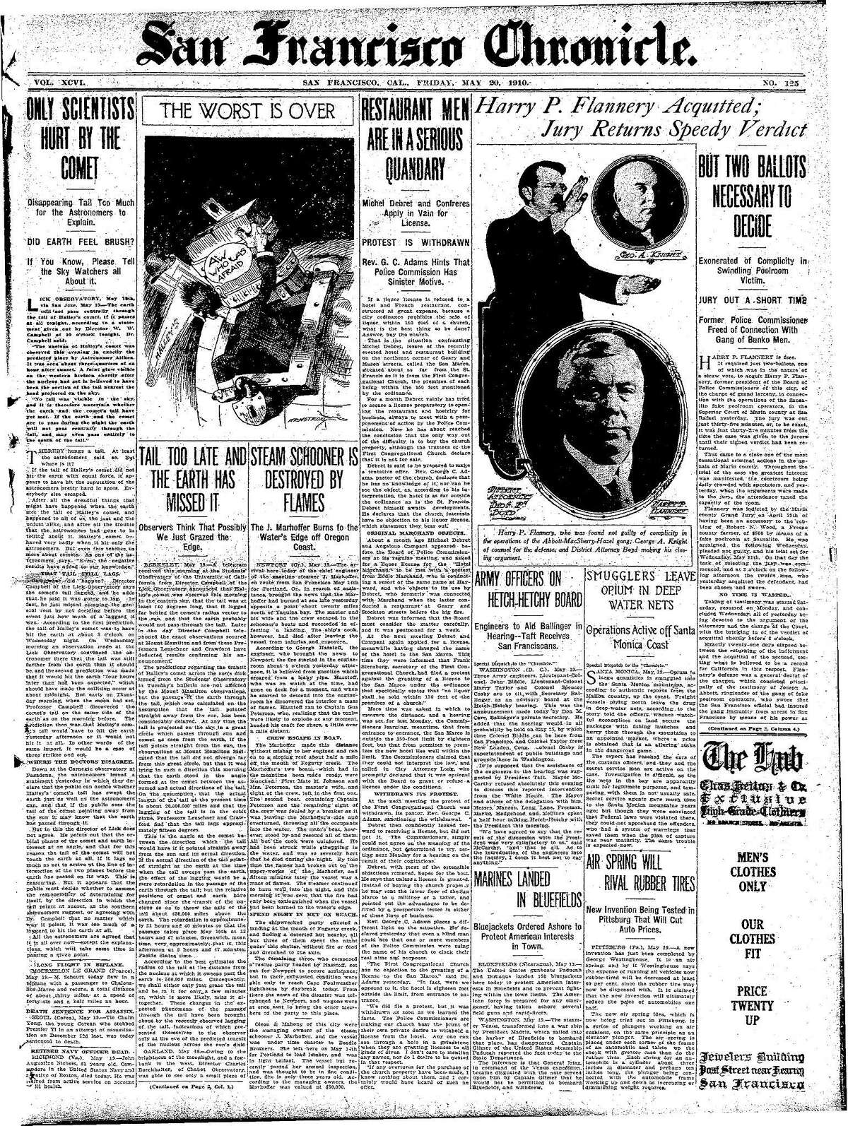Historic Chronicle Front Page May 20, 1910 Halley's comet passes out of sight Chron365, Chroncover