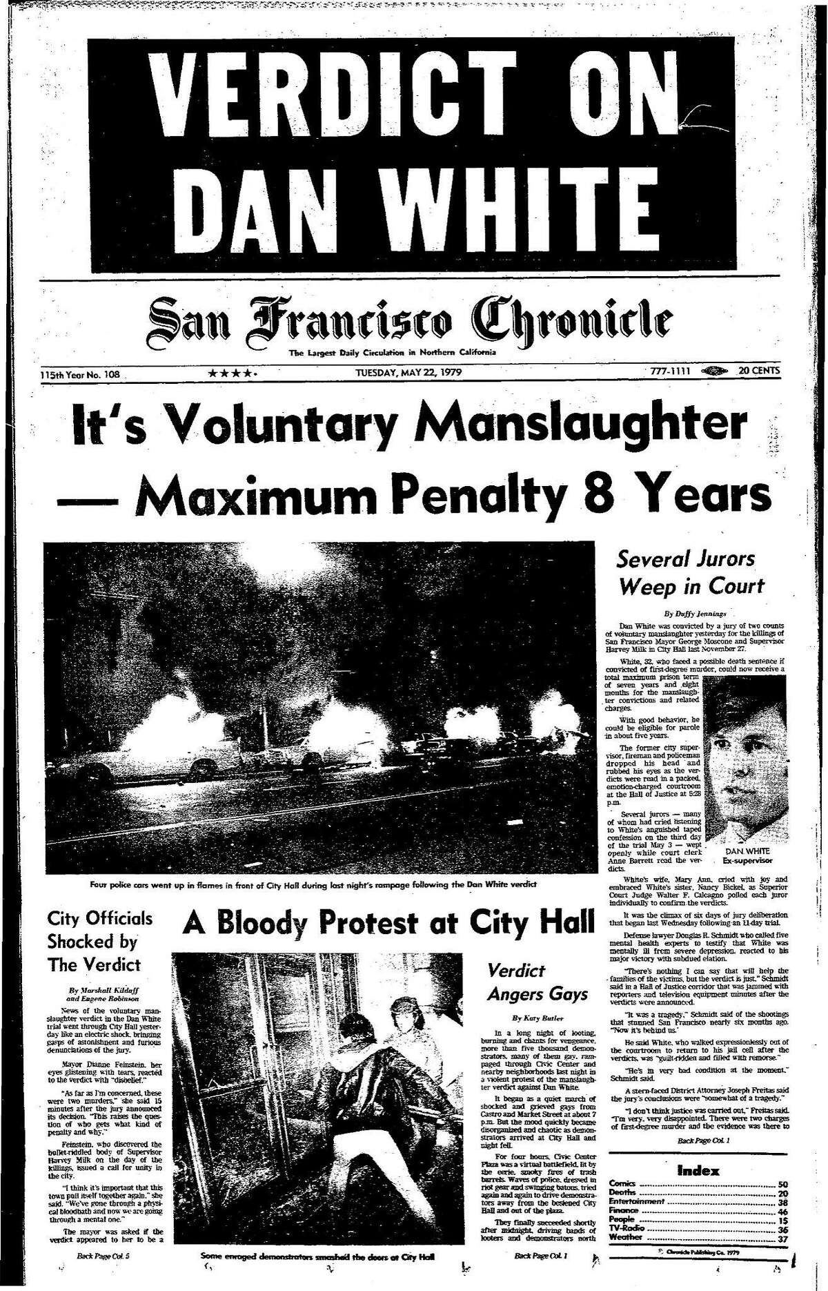 Historic Chronicle Front Page May 22, 1979 Dan White Verdict sets off violent protests Chron365, Chroncover