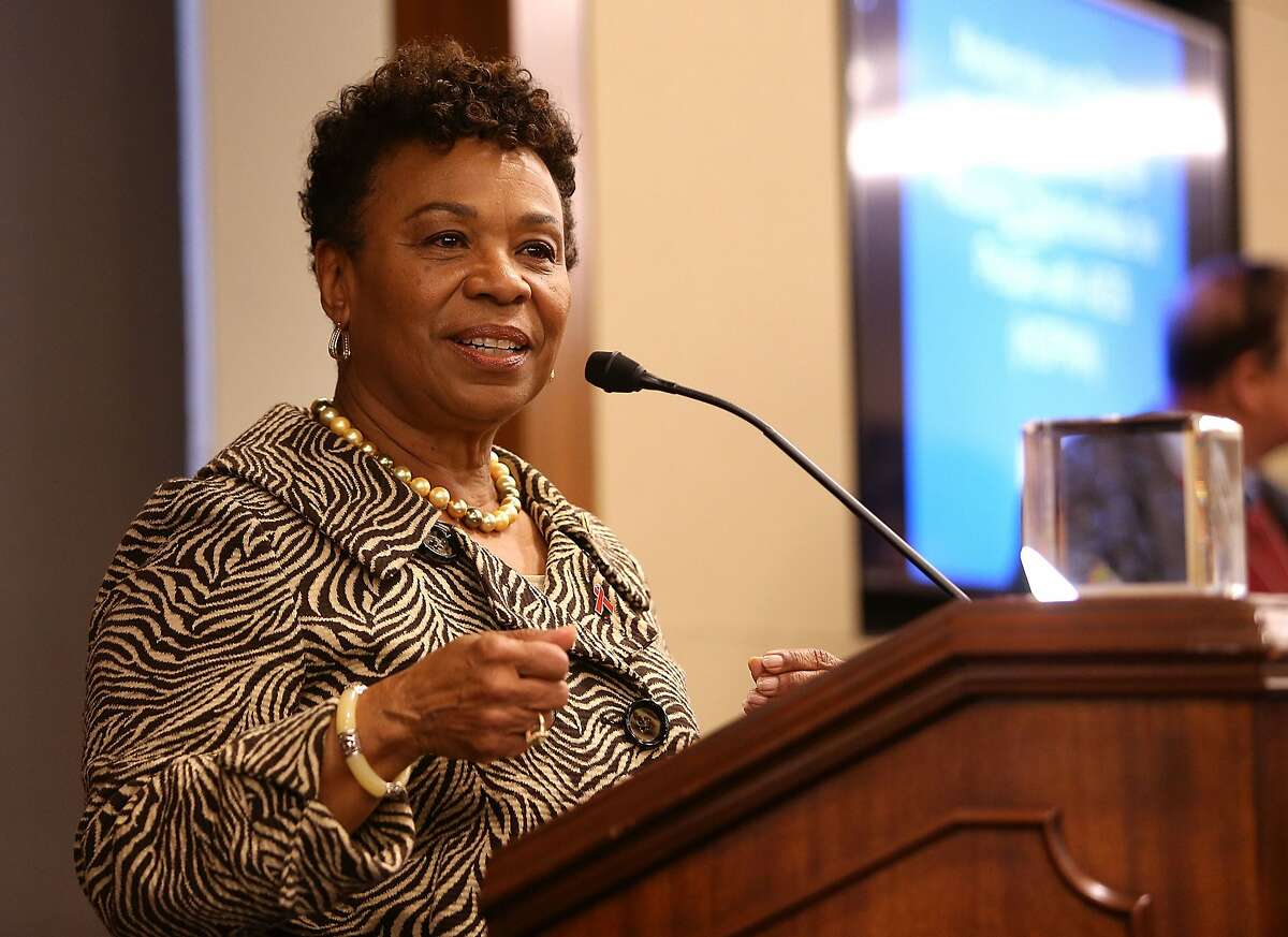WASHINGTON, DC - FEBRUARY 29: Rep. Barbara Lee (D-CA) accepts the Elizabeth Taylor Legislative Leadership Award at the AIDSWatch 2016 Positive Leadership Award Reception at the Rayburn House Office Building on February 29, 2016 in Washington, DC. (Photo by Paul Morigi/Getty Images for The Elizabeth Taylor AIDS Foundation)