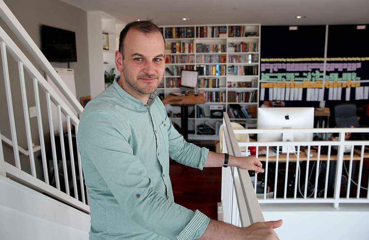 Wefunder cofounder and CEO Nick Tommarello shows his home office in San Francisco, California, on thursday, may 12, 2016.