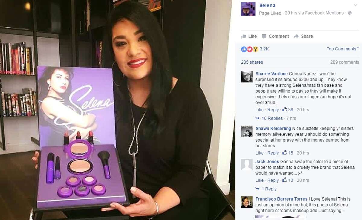 A photo of Suzette Quintanilla, Selena's sister, holding the new M-A-C Cosmetics line dedicated to the late Queen of Tejano on May 12, 2016.
