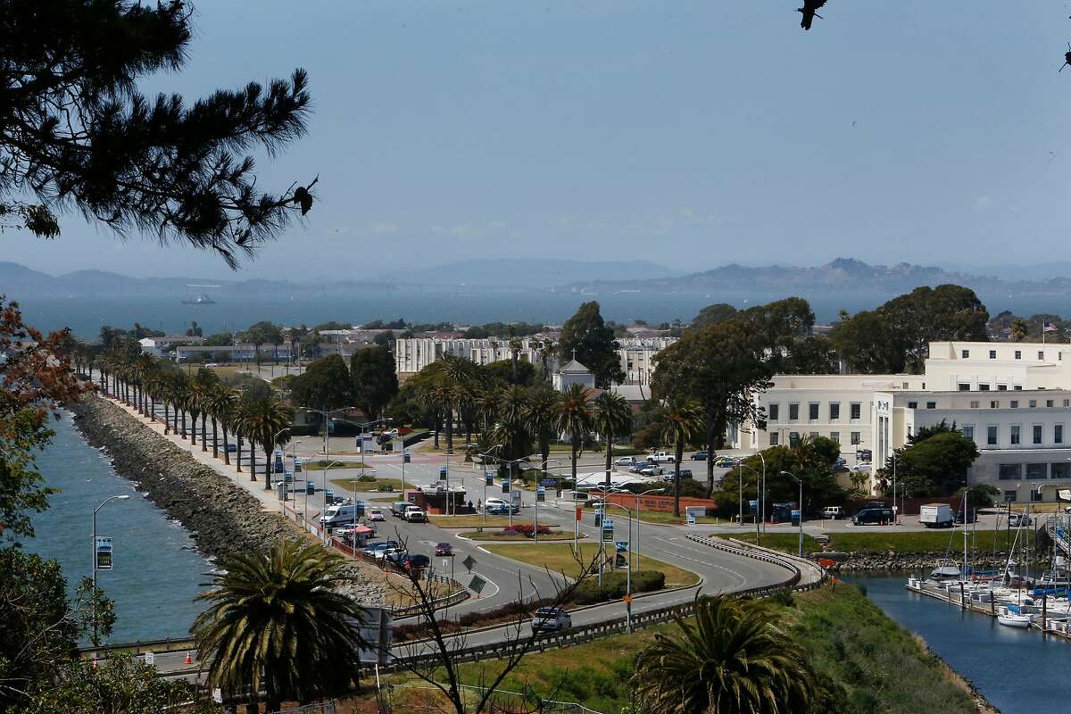 The Treasure Island Administration Building (partially seen at right) and the north west side of Treasure Island (left) is seen on Monday, May 16, 2016 on Treasure Island in San Francisco, California.