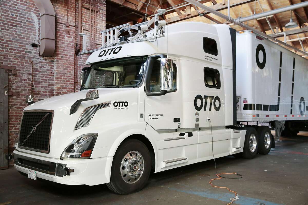 One of the company�s big rig trucks at Otto, led by 15 former Google engineers, in San Francisco, May 16, 2016. The engineers believe that automating trucks rather than passenger vehicles could be more palatable financially and to regulators. (Ramin Rahimian/The New York Times)